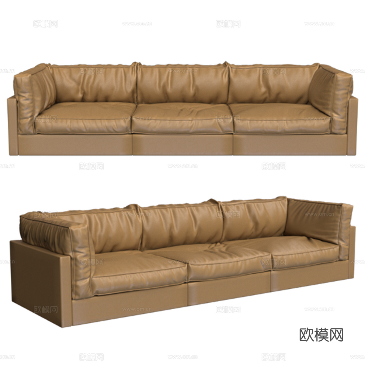 现代意式皮革休闲沙发3d模型