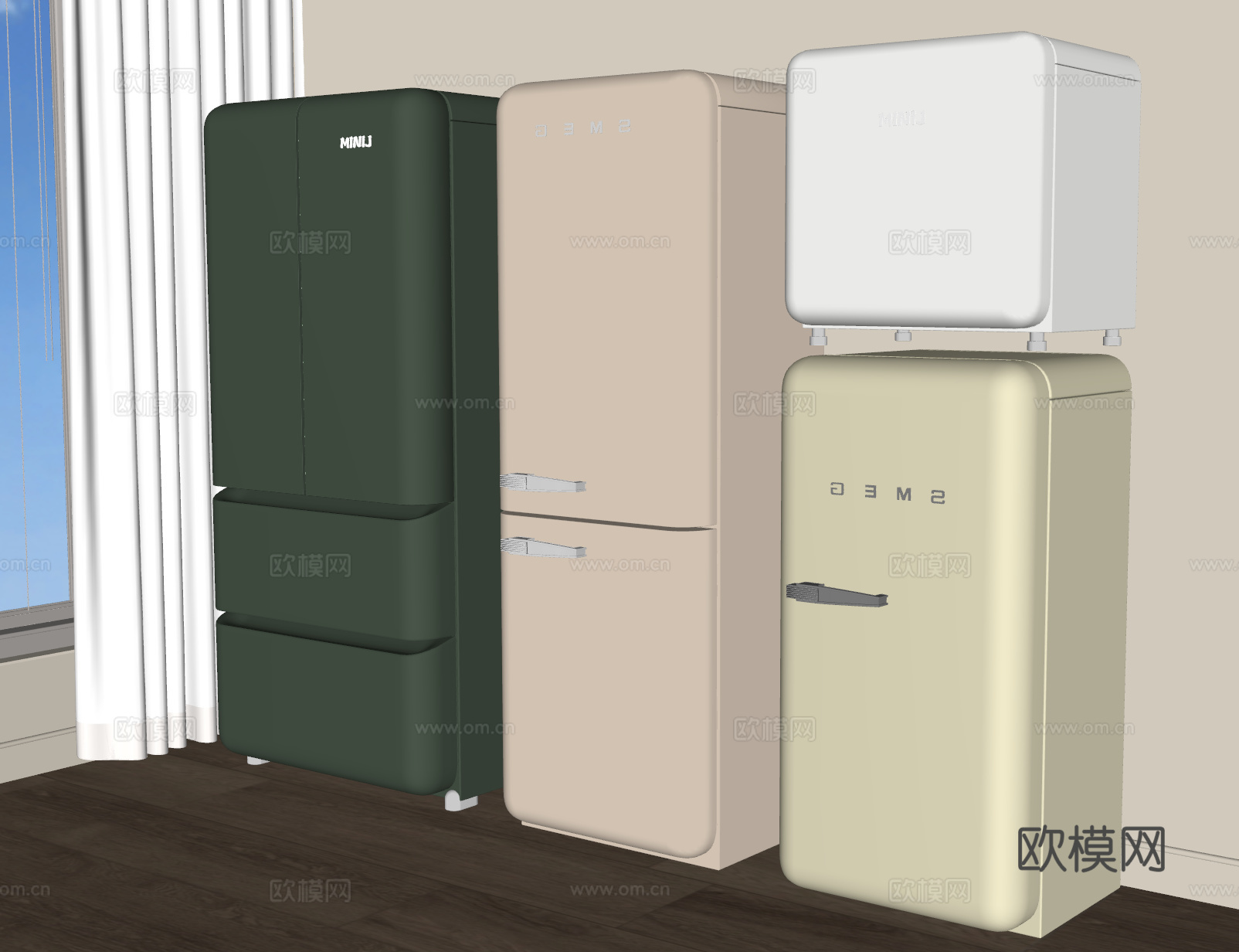 冰箱 迷你冰箱 小冰箱 双开门冰箱su模型