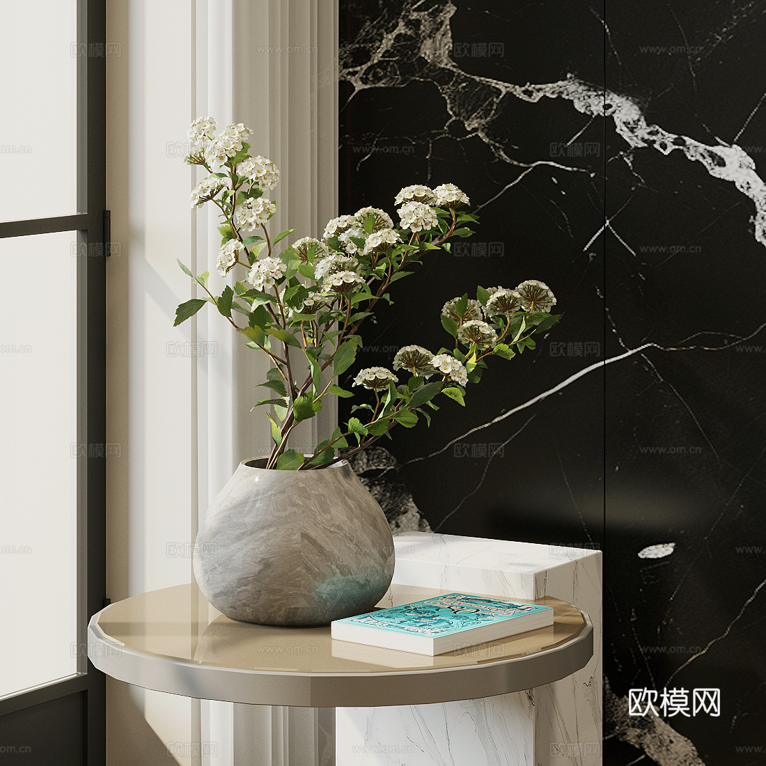 花 陶瓷花瓶 花艺鲜花 月季花 绿色花艺 假花永生花 客厅花3d模型