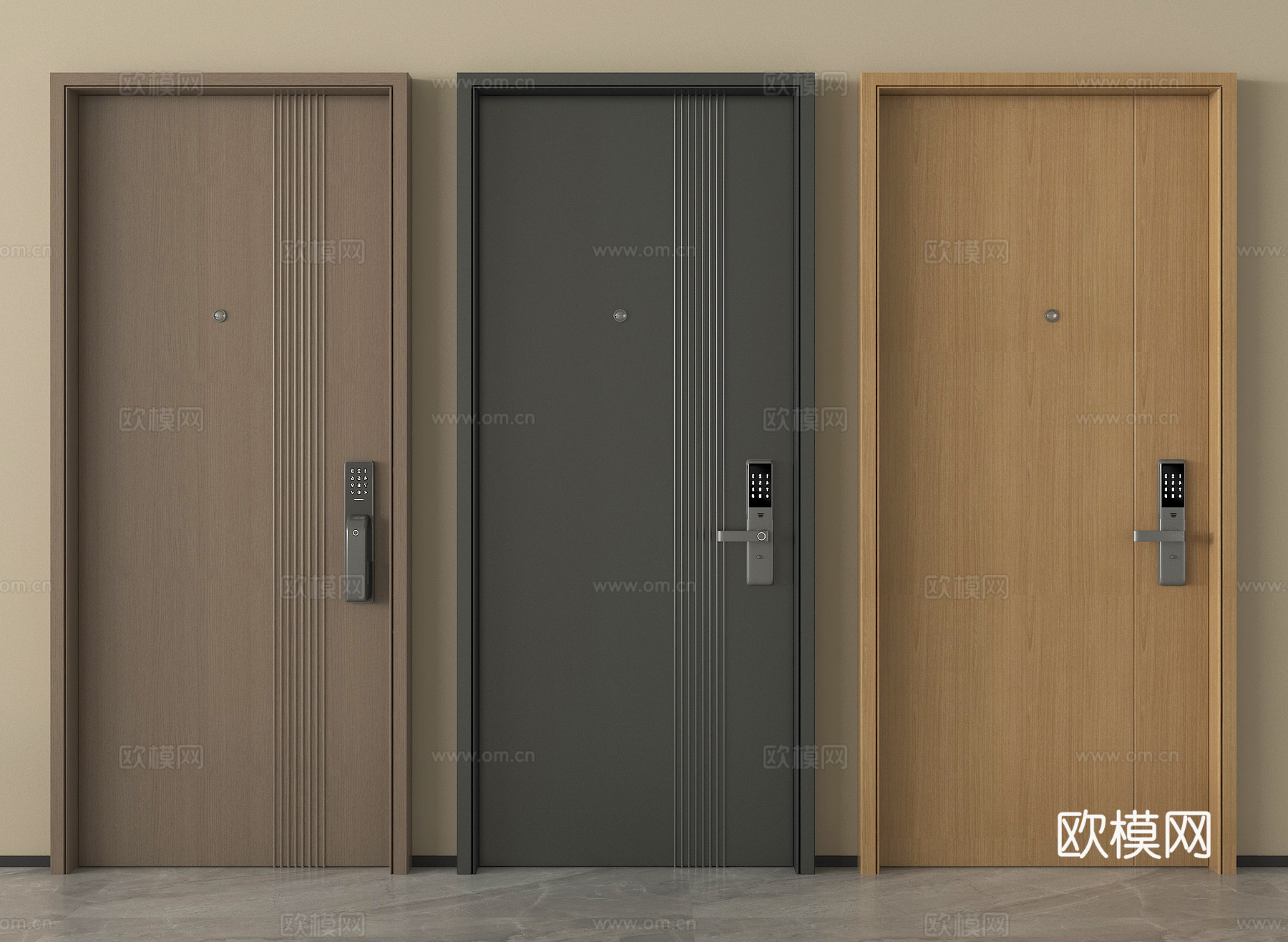 现代入户门 防盗门 单开门 指纹锁门 密码门3d模型