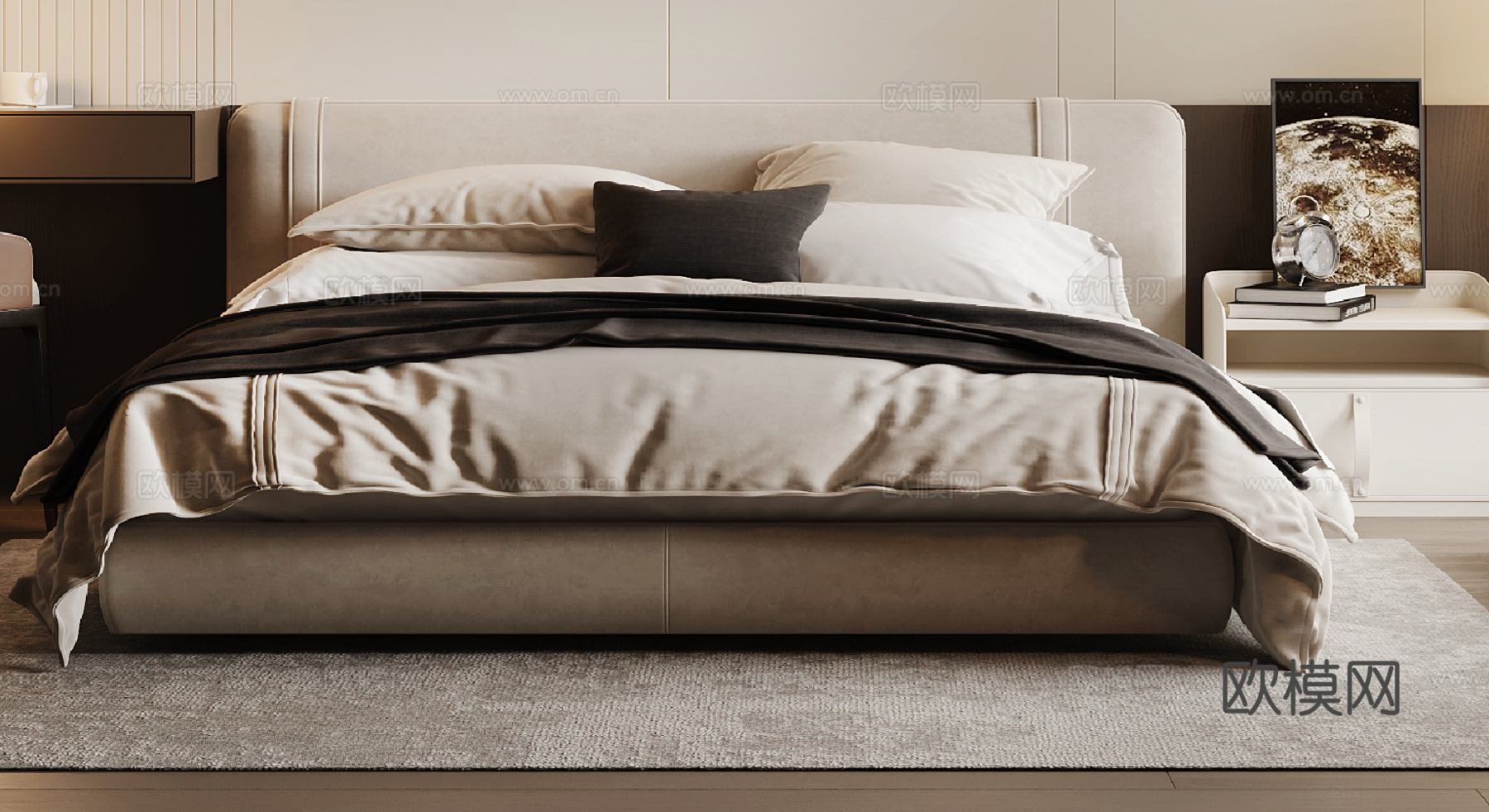 现代双人床3d模型下载