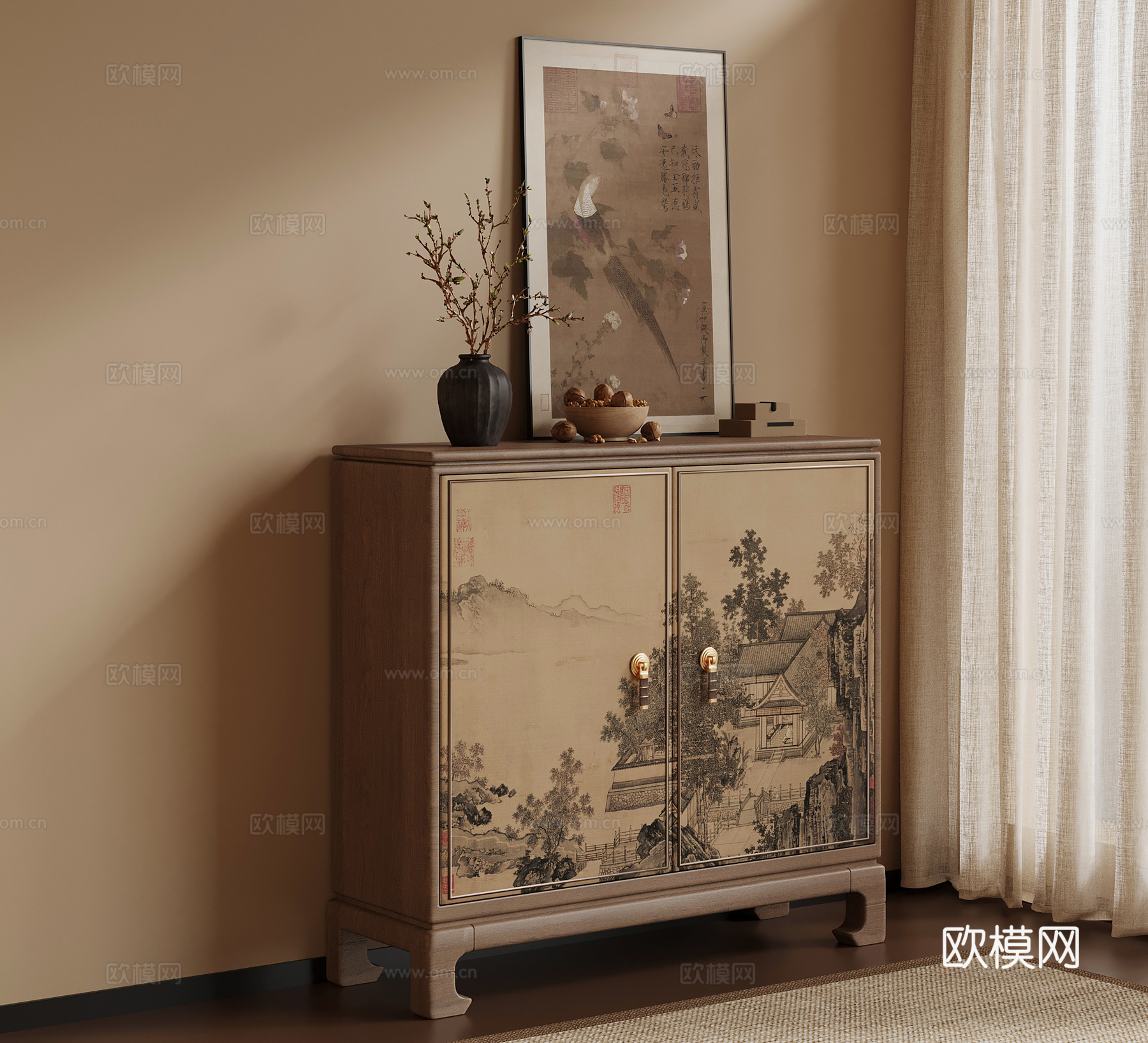 新中式玄关柜 宋氏风边柜3d模型