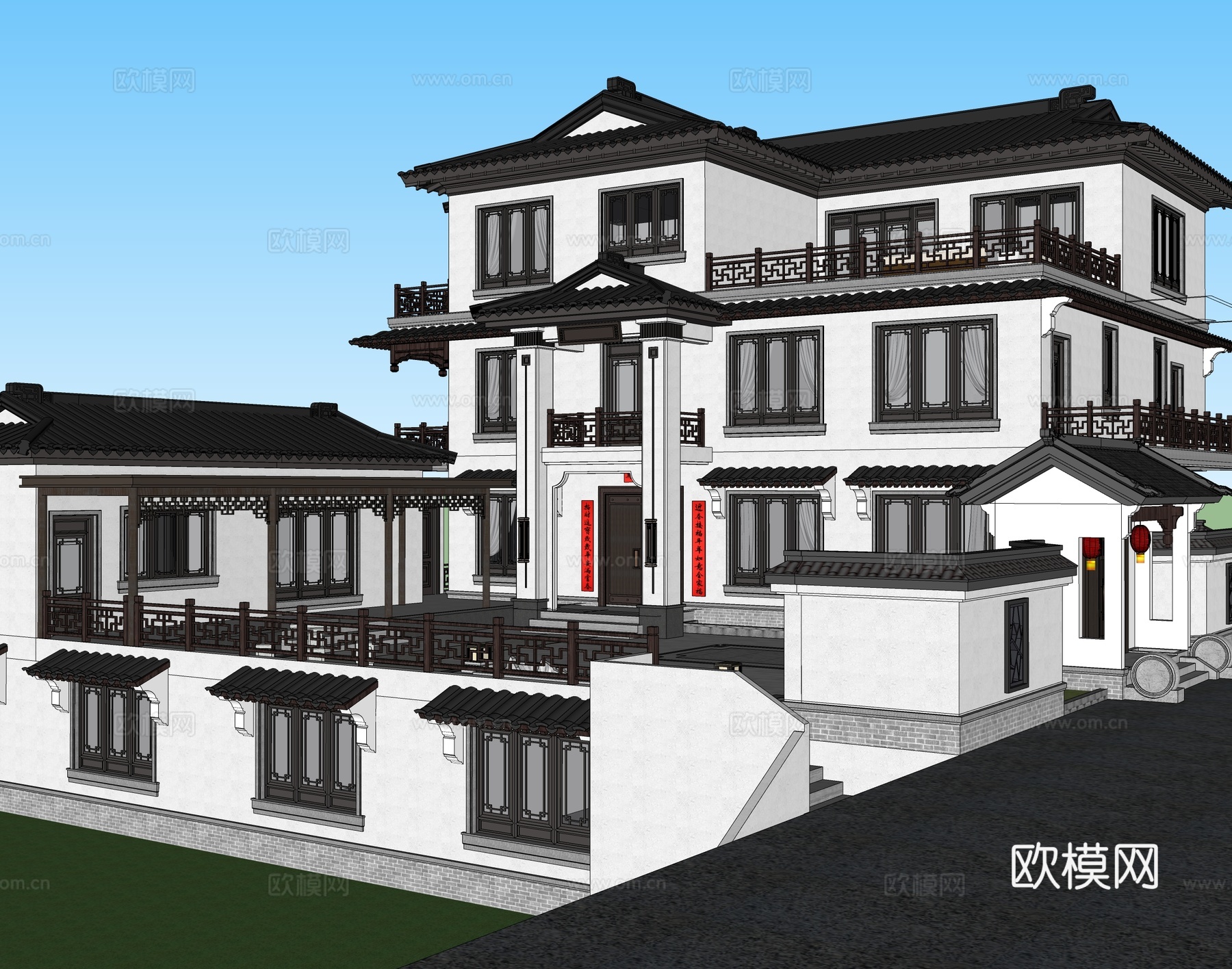 新中式独栋别墅 自建房su模型