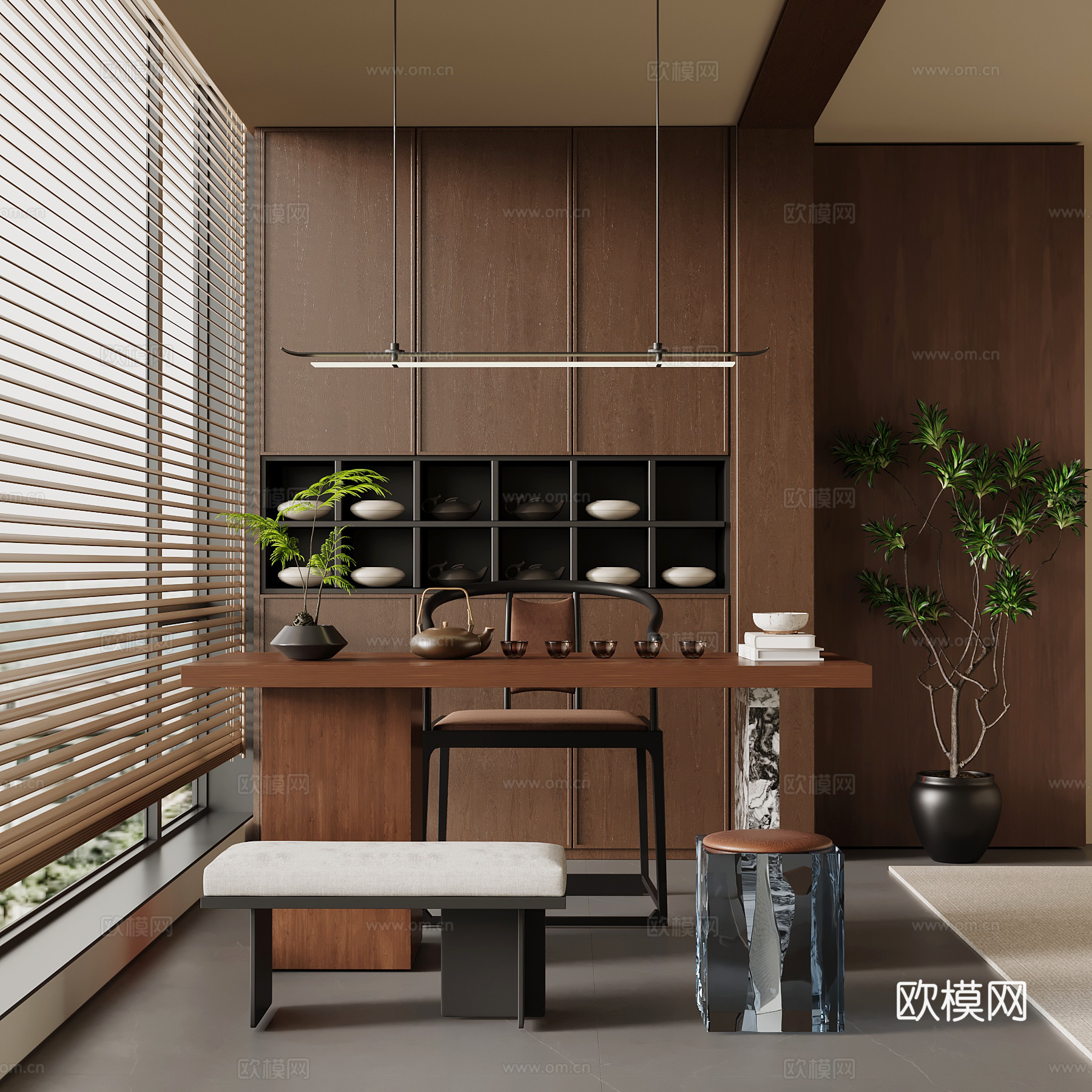 新中式小茶台su模型