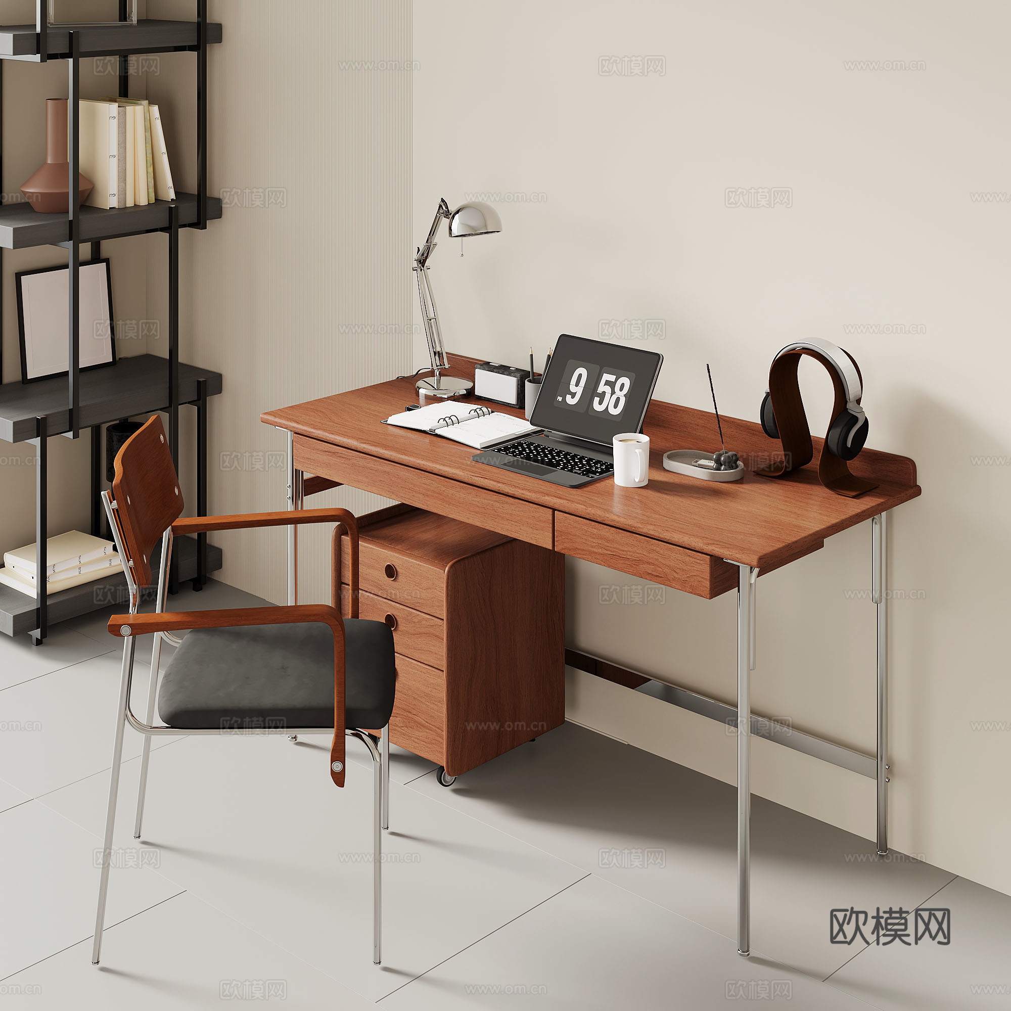 书桌 法式中古书桌椅 电脑桌3d模型