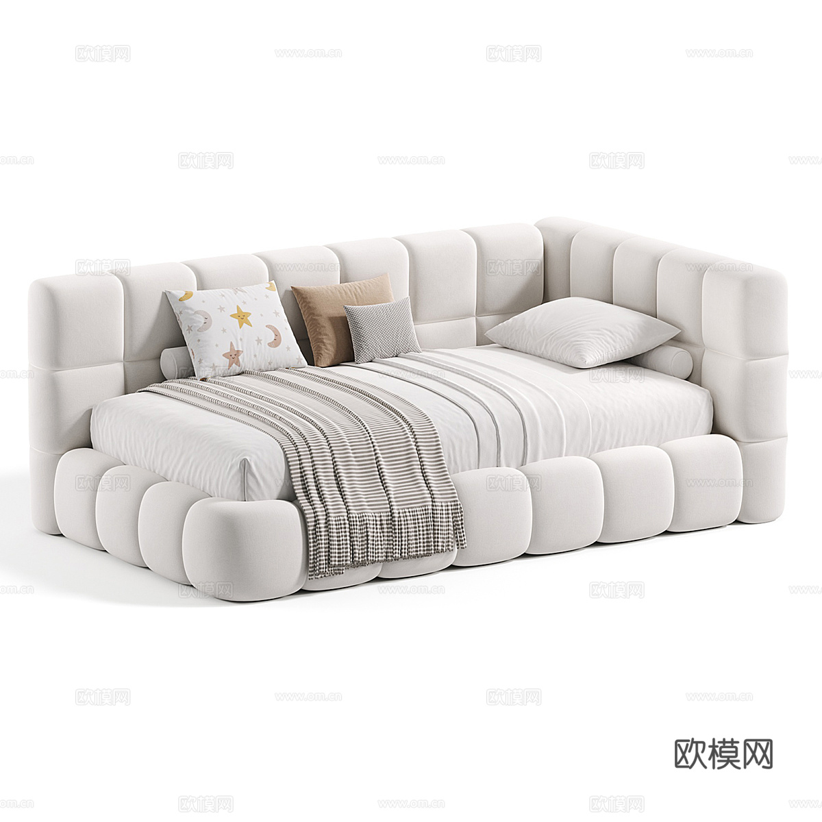 现代奶油风儿童布艺沙发床3d模型