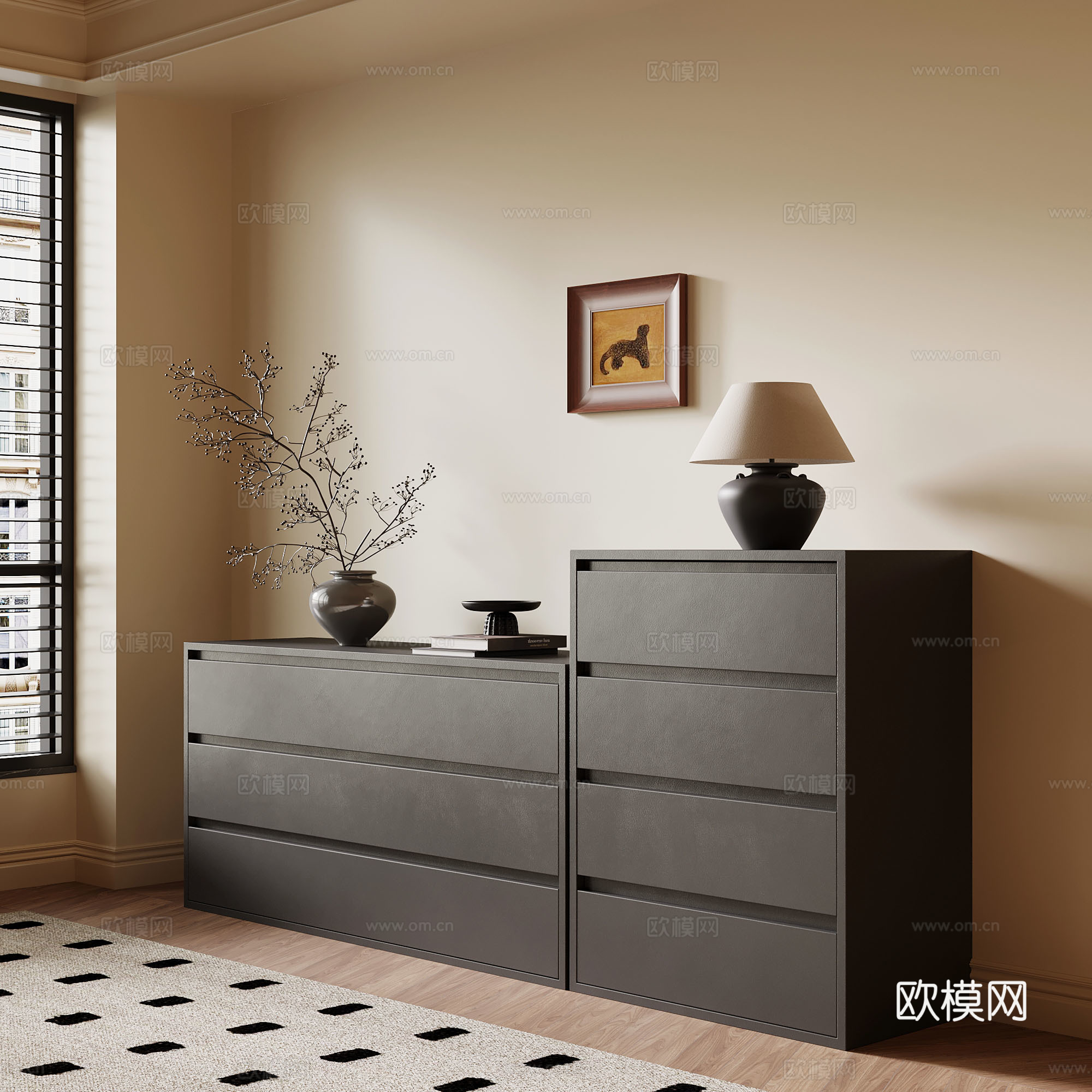 斗柜 法式复古玄关柜 鞋柜 边柜3d模型