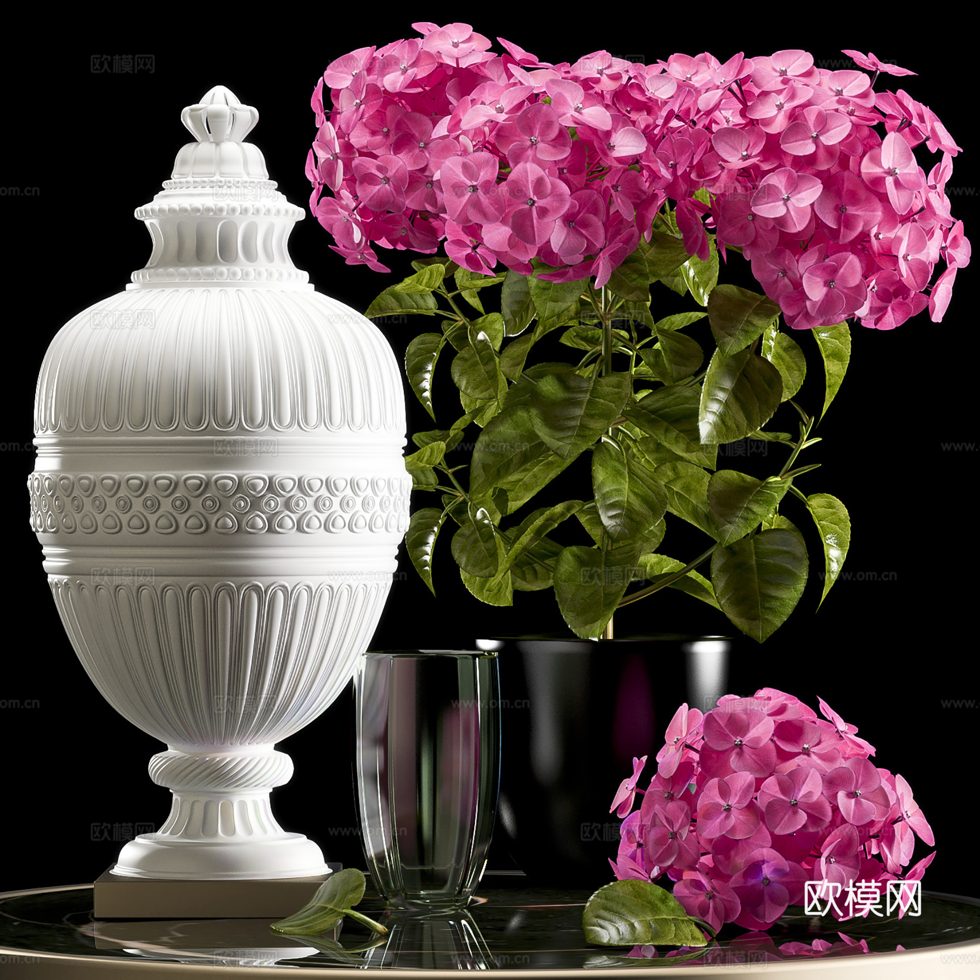 现代花瓶花卉 陶瓷花瓶插花 花卉组合su模型