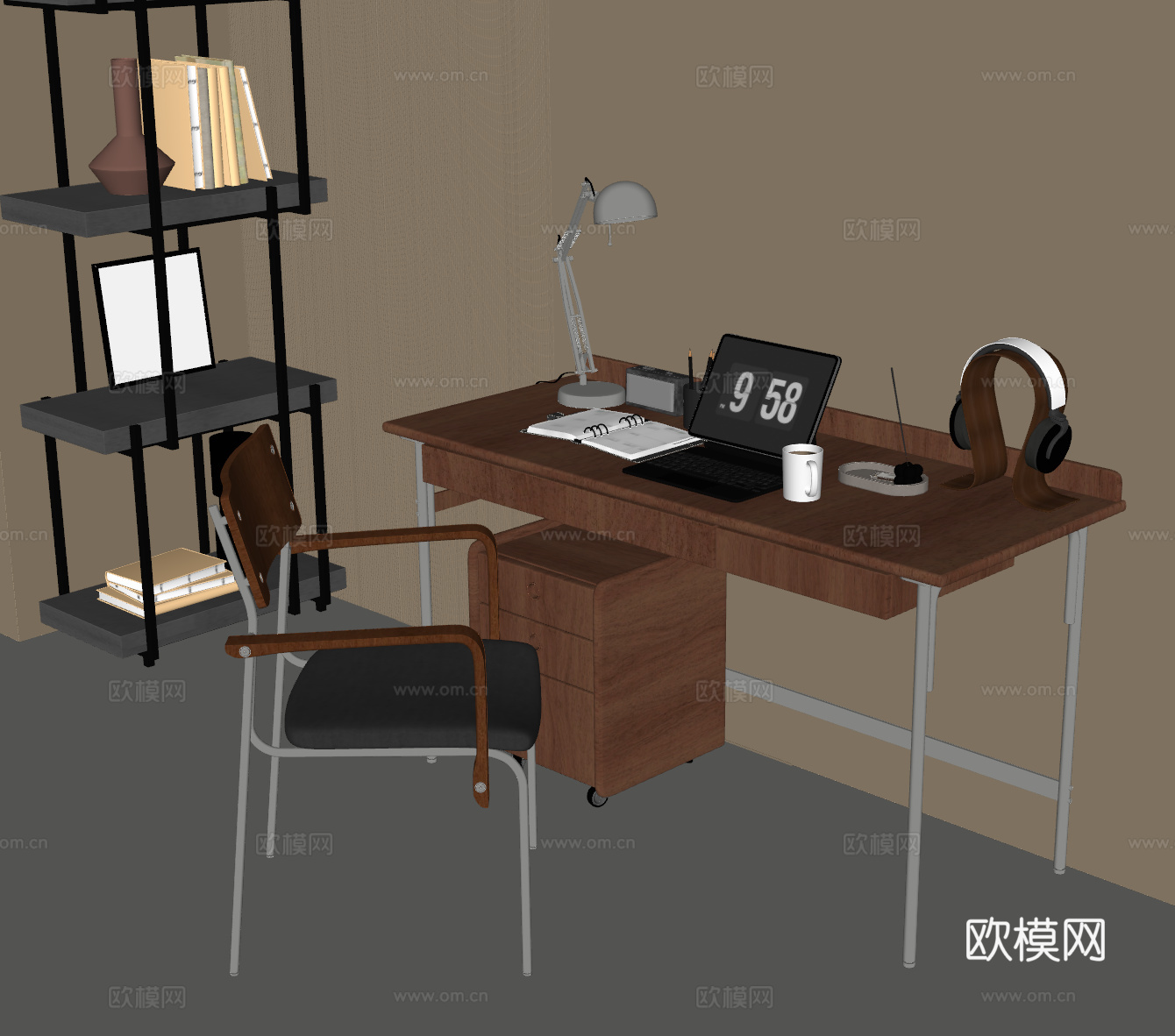 书桌 法式中古书桌椅 电脑桌su模型
