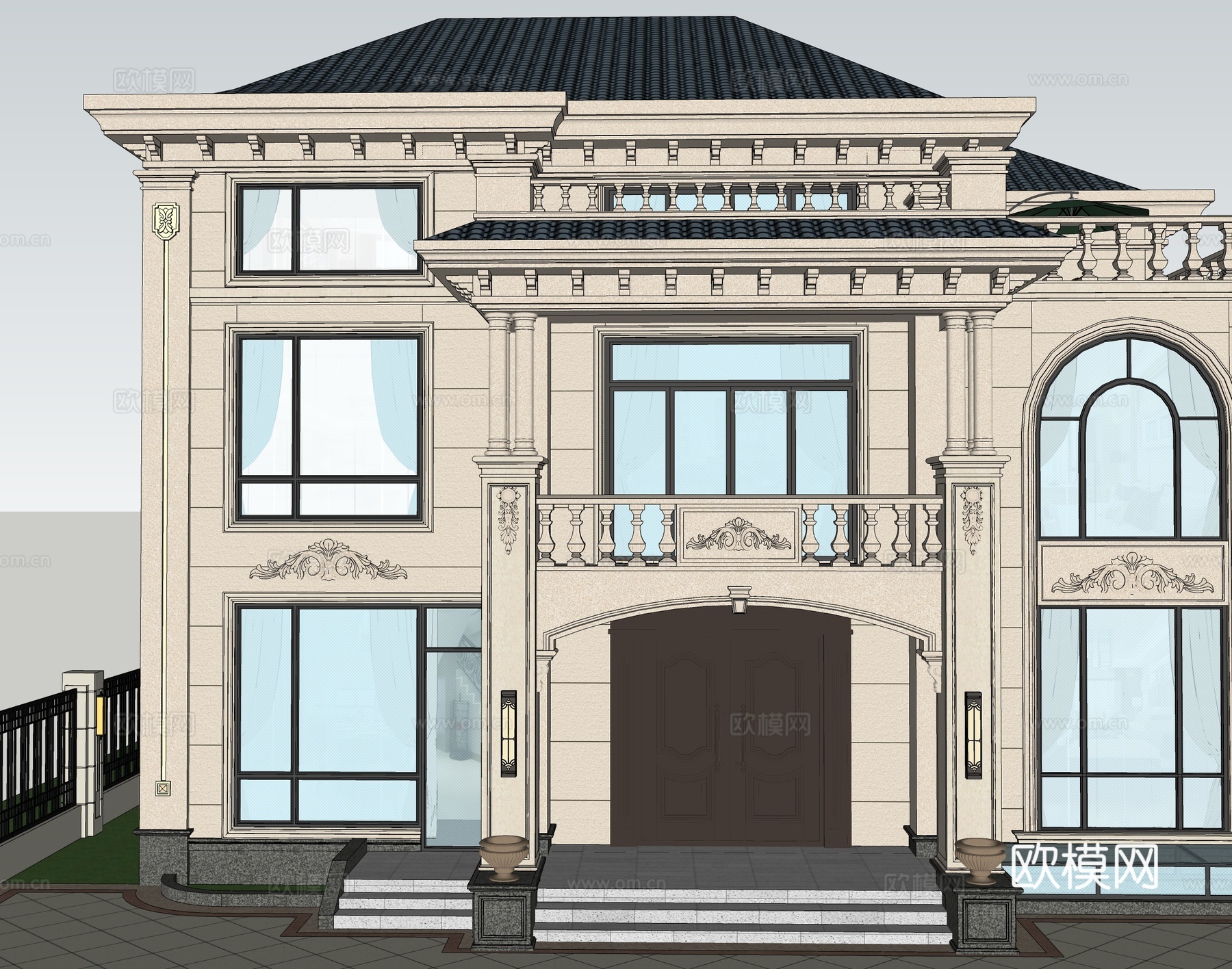 欧式独栋别墅 农村自建房 斜顶su模型