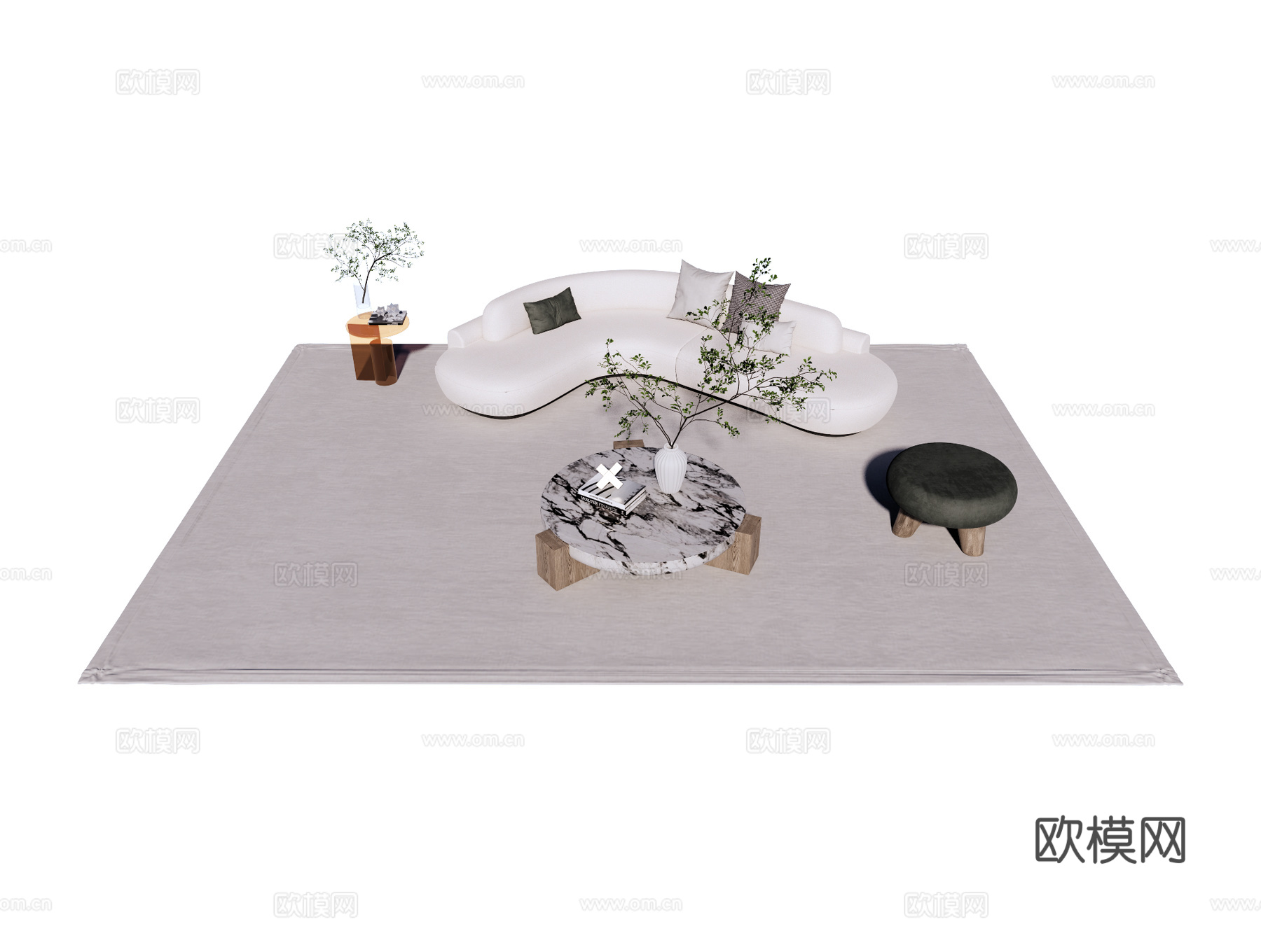 现代 沙发茶几组合 客厅沙发茶几su模型