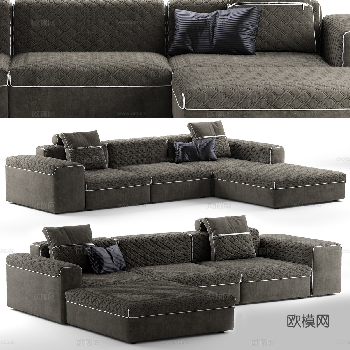 现代布艺转角沙发3d模型