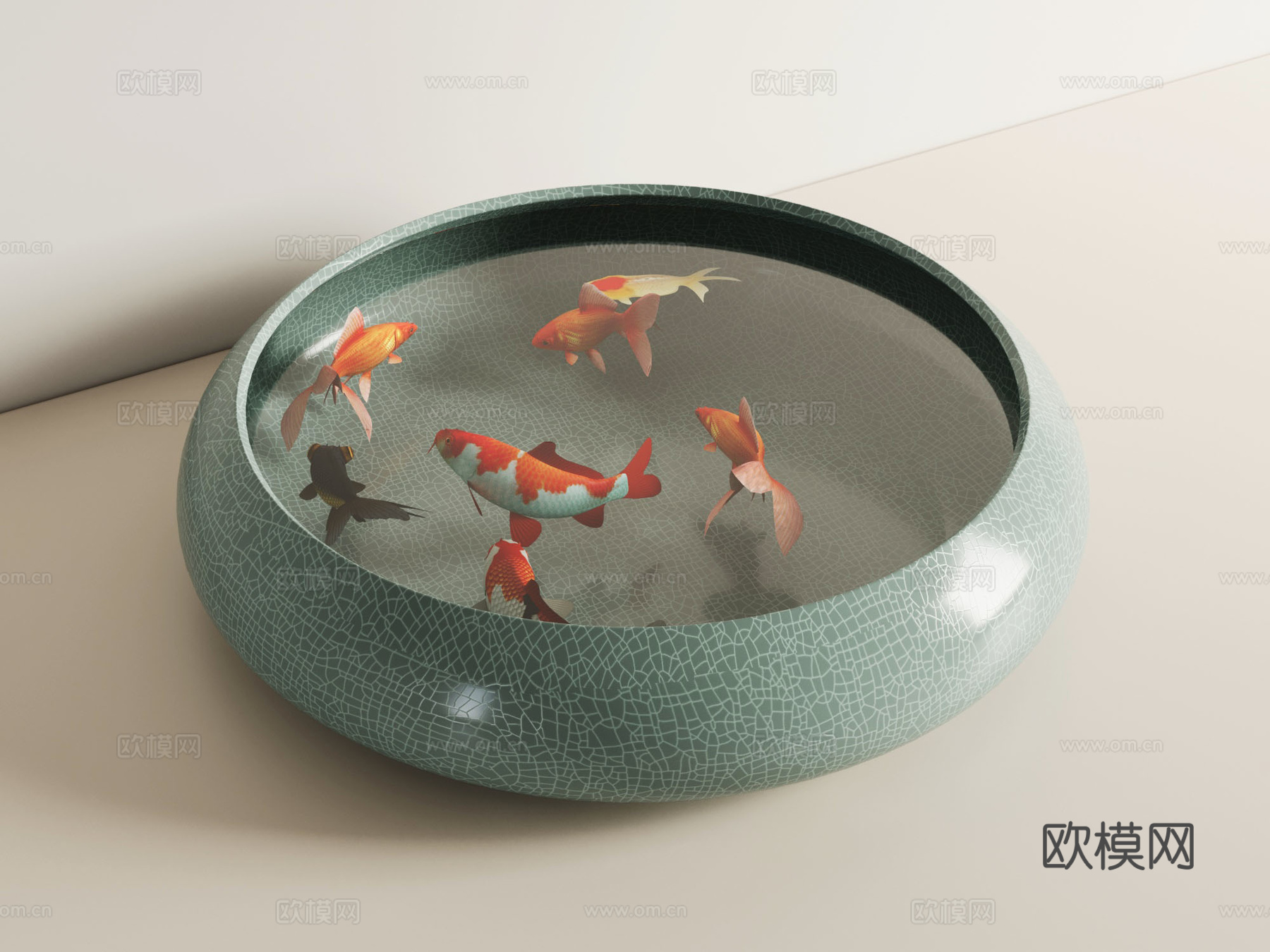 鱼缸 新中式鱼缸 桌面鱼缸摆件3d模型
