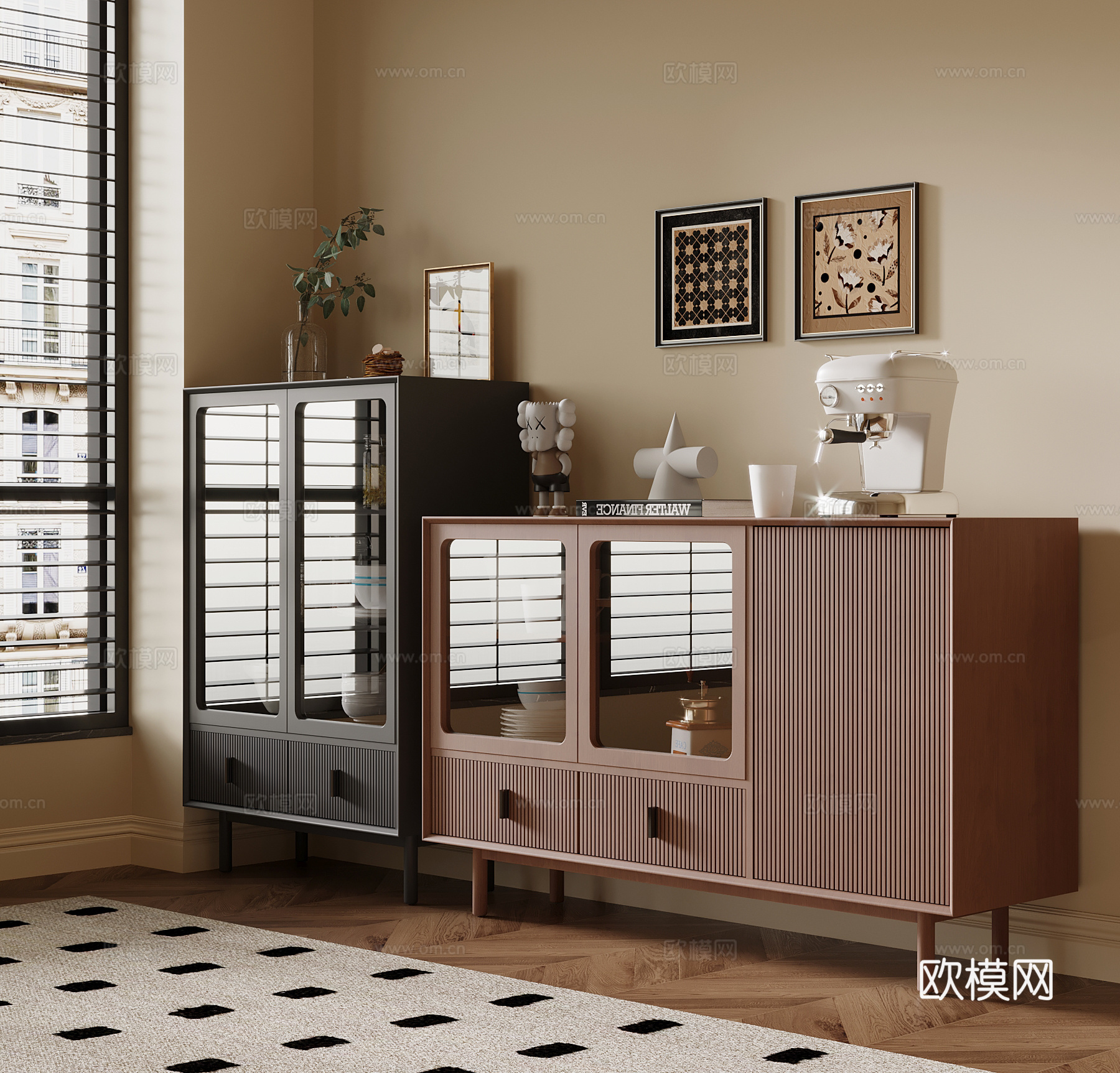 中古风边柜 餐边柜su模型