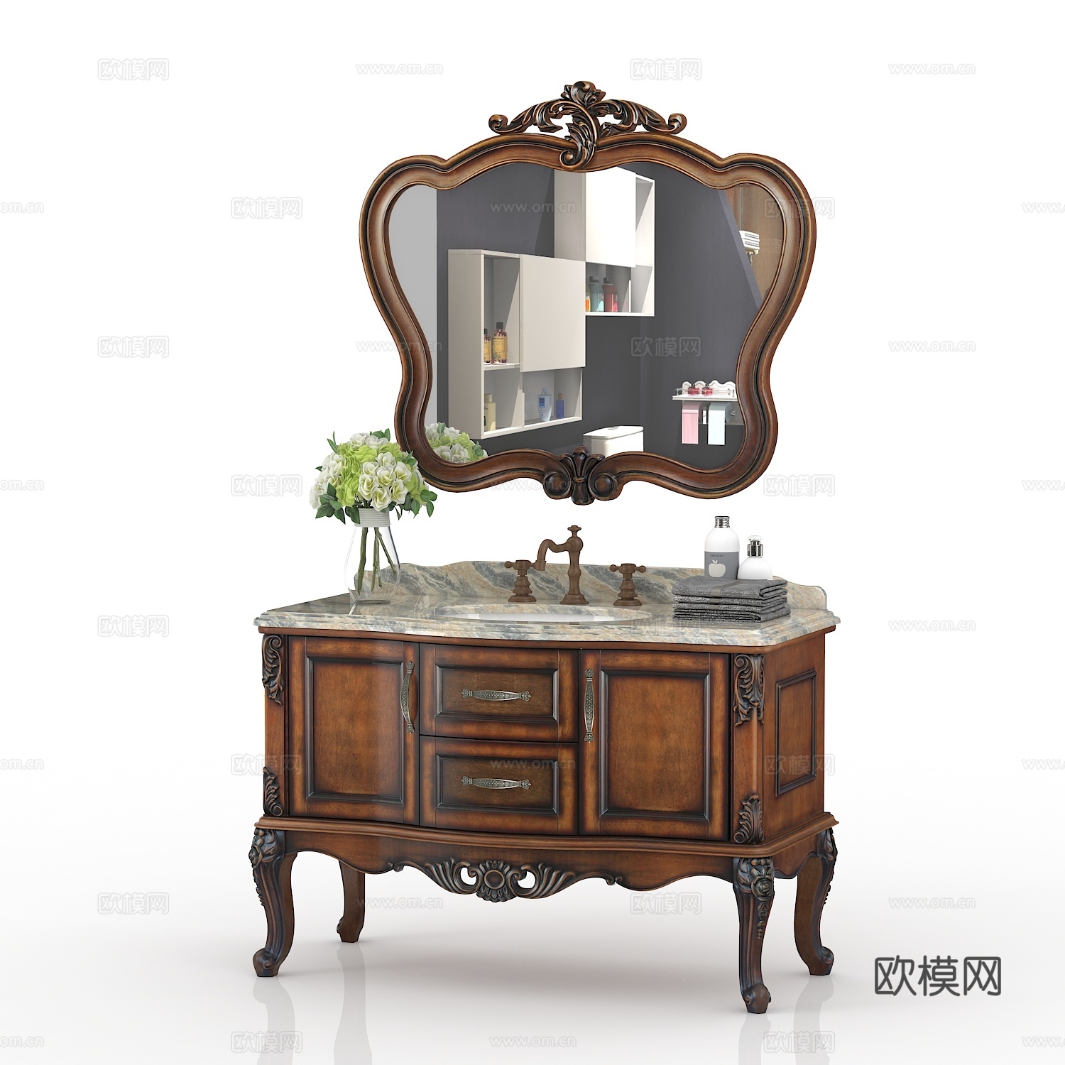欧式古典浴室柜镜组合3d模型