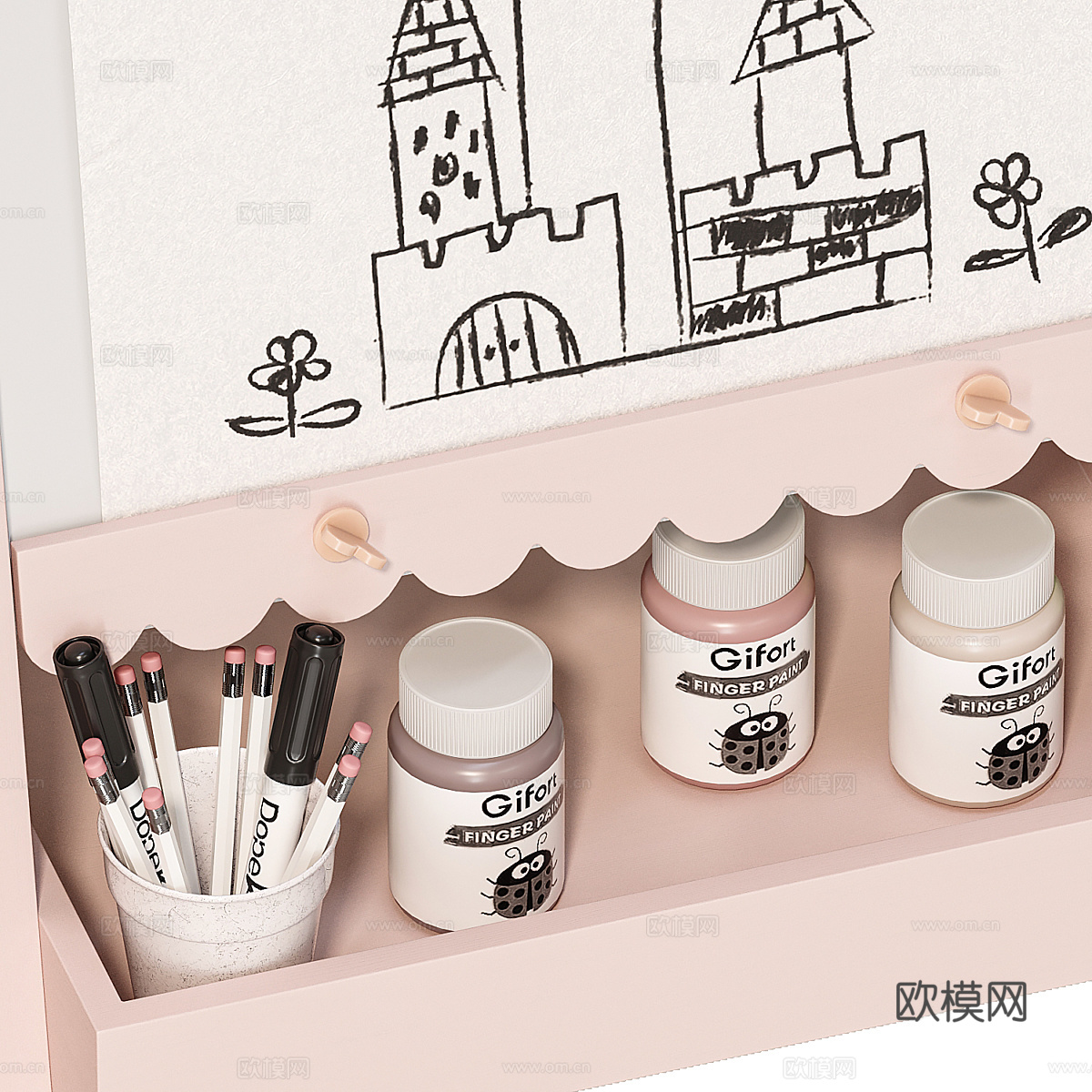 现代奶油风儿童饰品 艺术画架3d模型