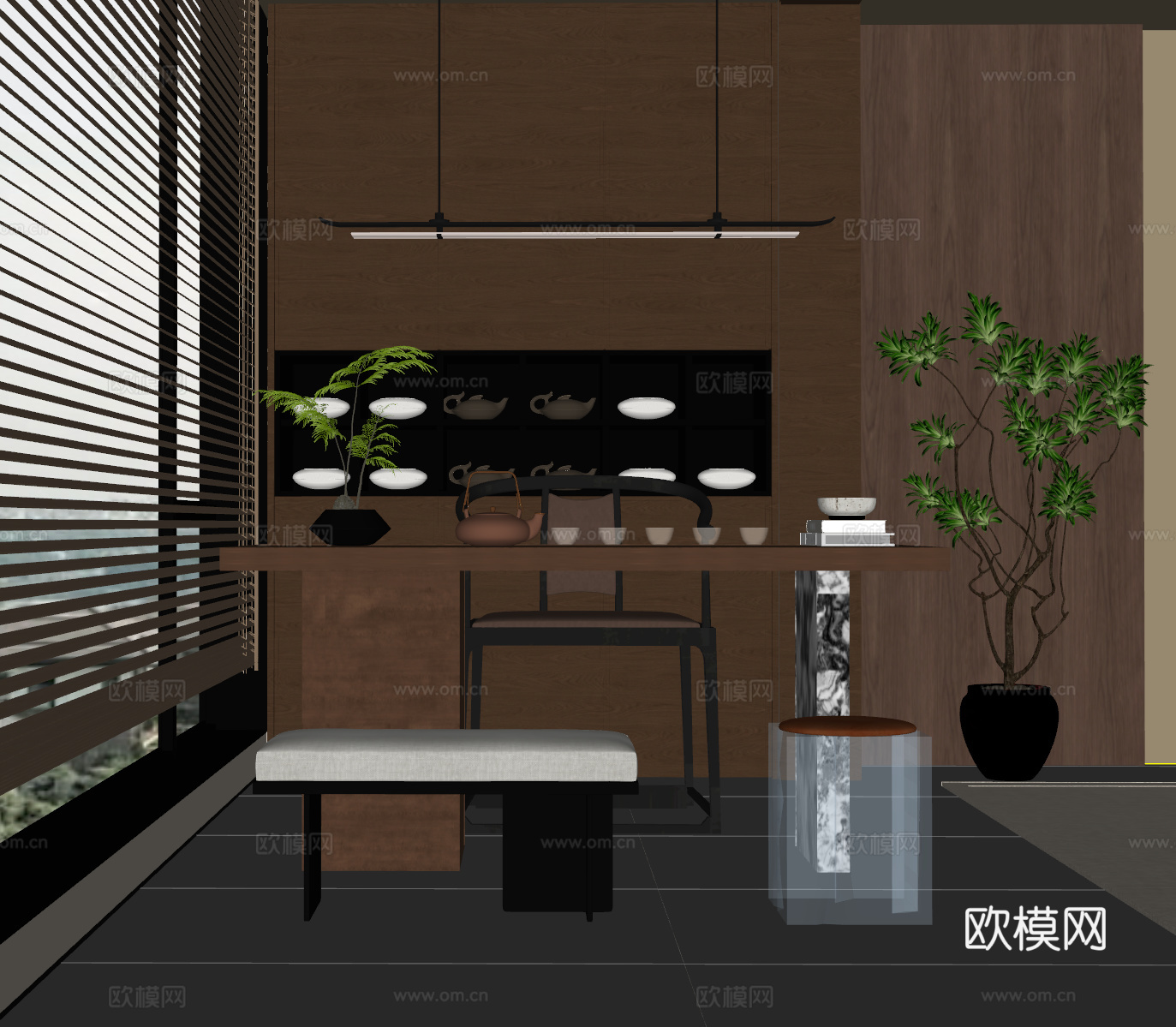 新中式小茶台su模型