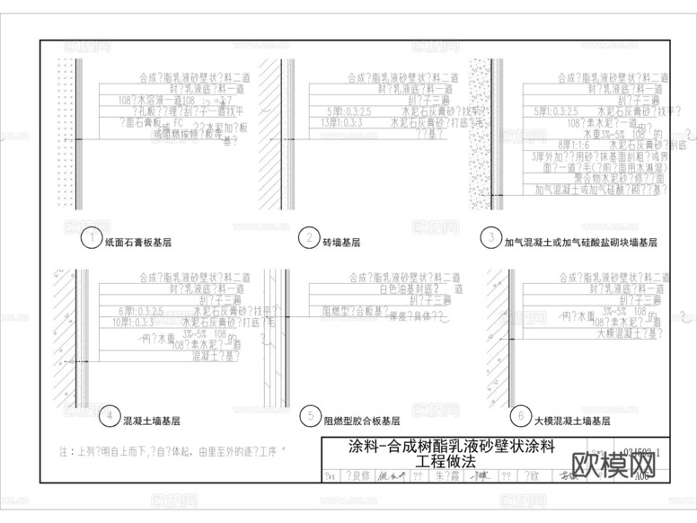 墻面節(jié)點(diǎn) 墻面涂料節(jié)點(diǎn) 墻面涂料做法 涂料工藝做法 墻面涂料cad施工圖下載(渲染圖3)