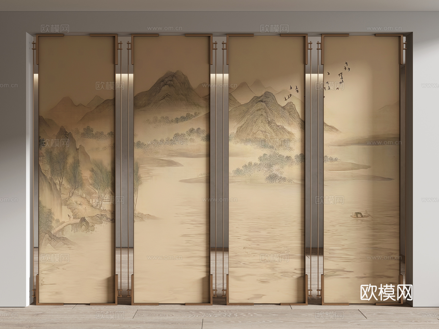 新中式宋式风屏风隔断3d模型