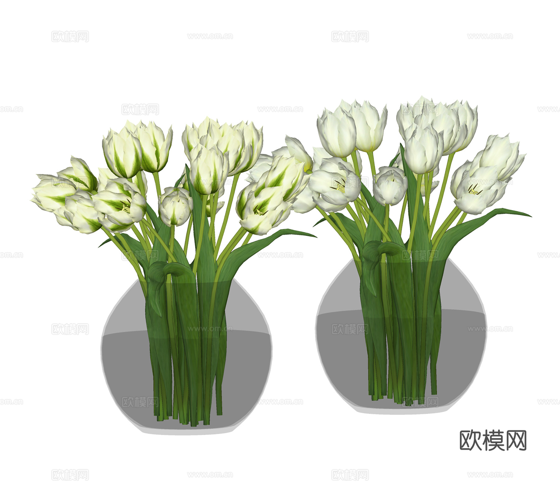 现代花瓶花卉 玻璃花瓶插花 花卉组合su模型