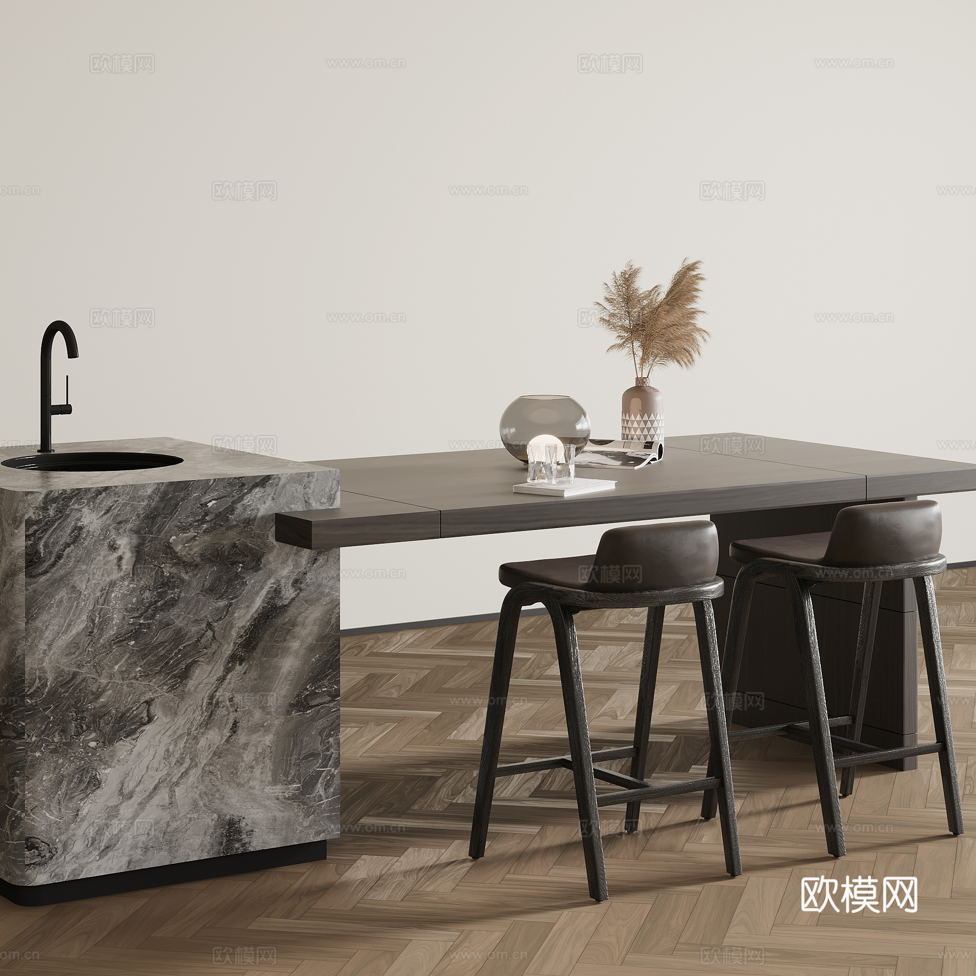 现代意式岛台 吧台 水吧台3d模型