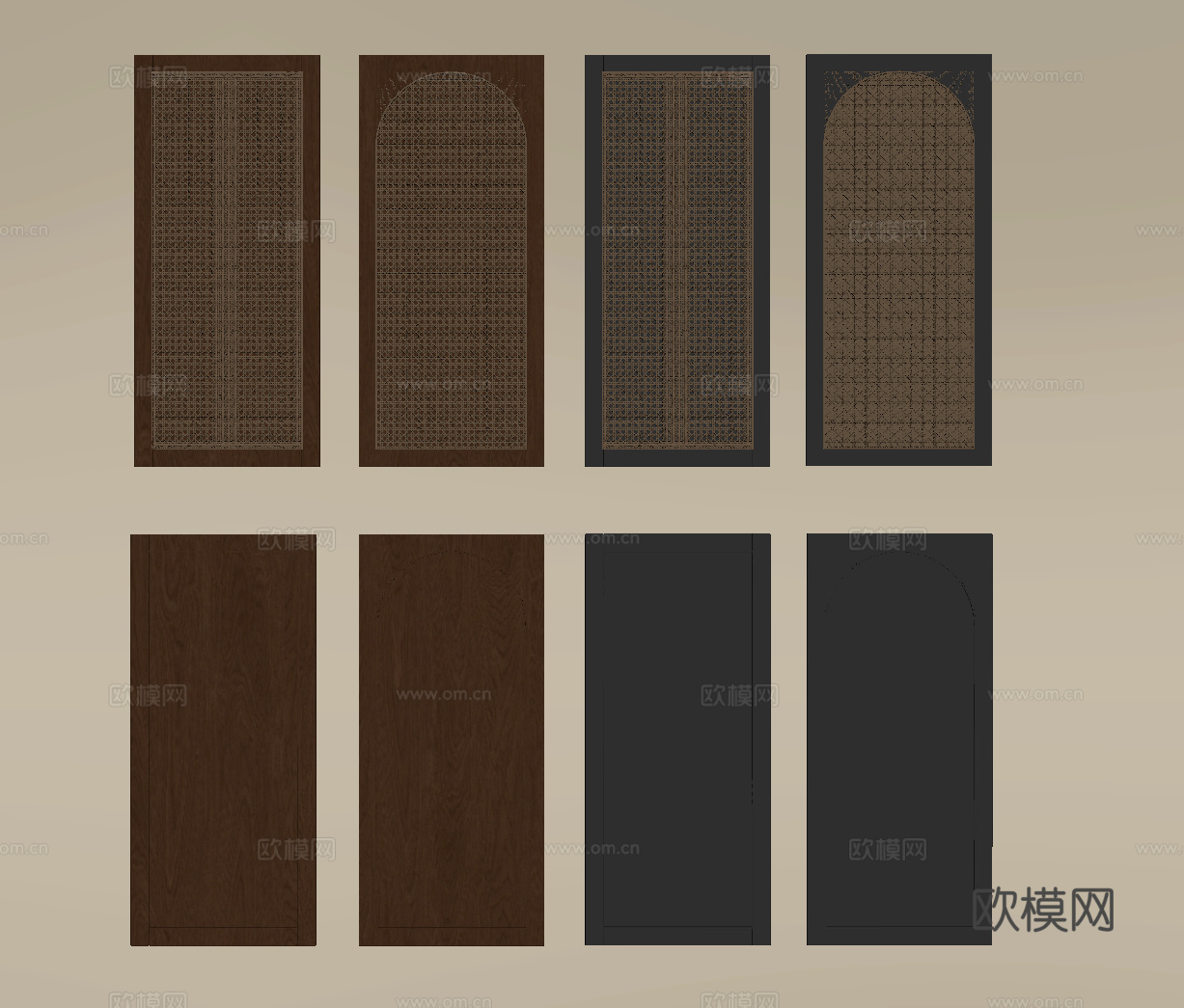 中古风柜门 门板su模型