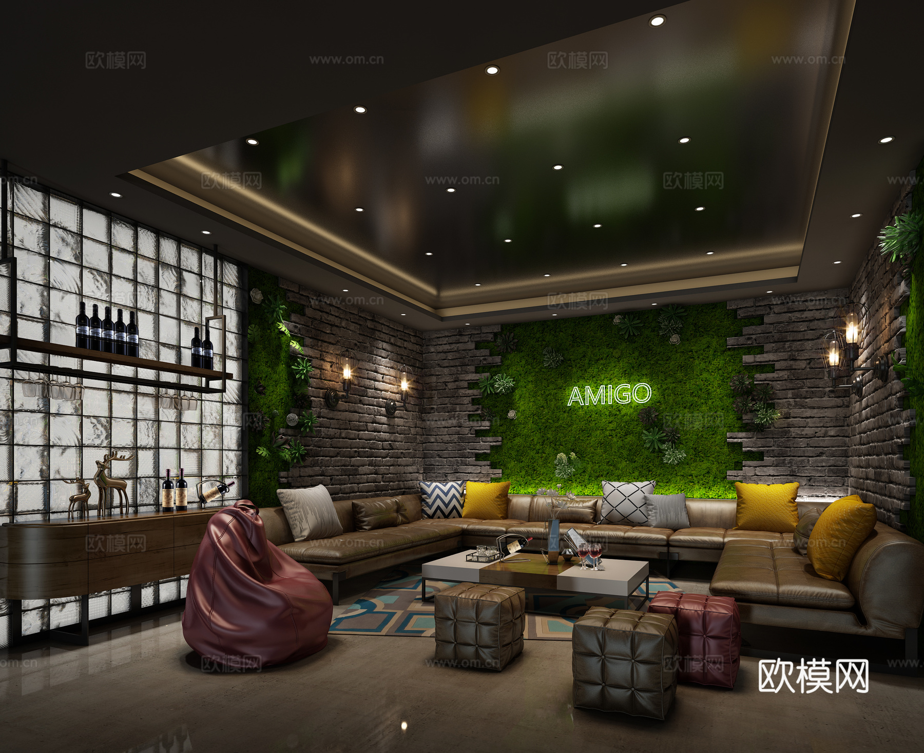 工业风会客厅 工业风酒窖 地下室客厅3d模型