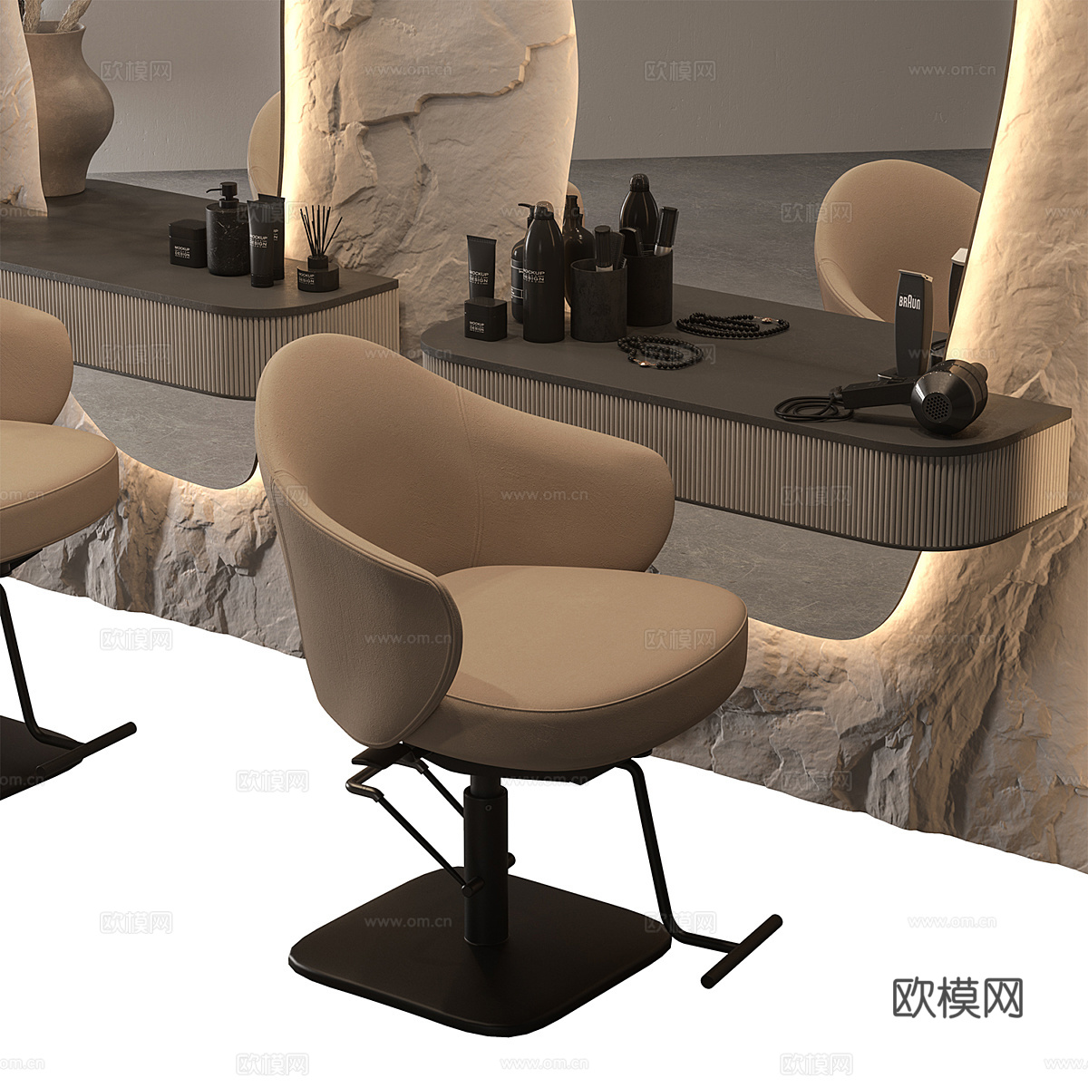 现代侘寂理发店 美发椅3d模型