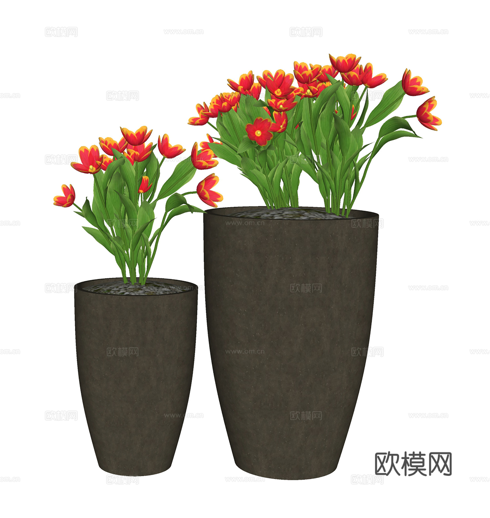 现代花瓶花卉 陶瓷花瓶插花 花卉组合su模型