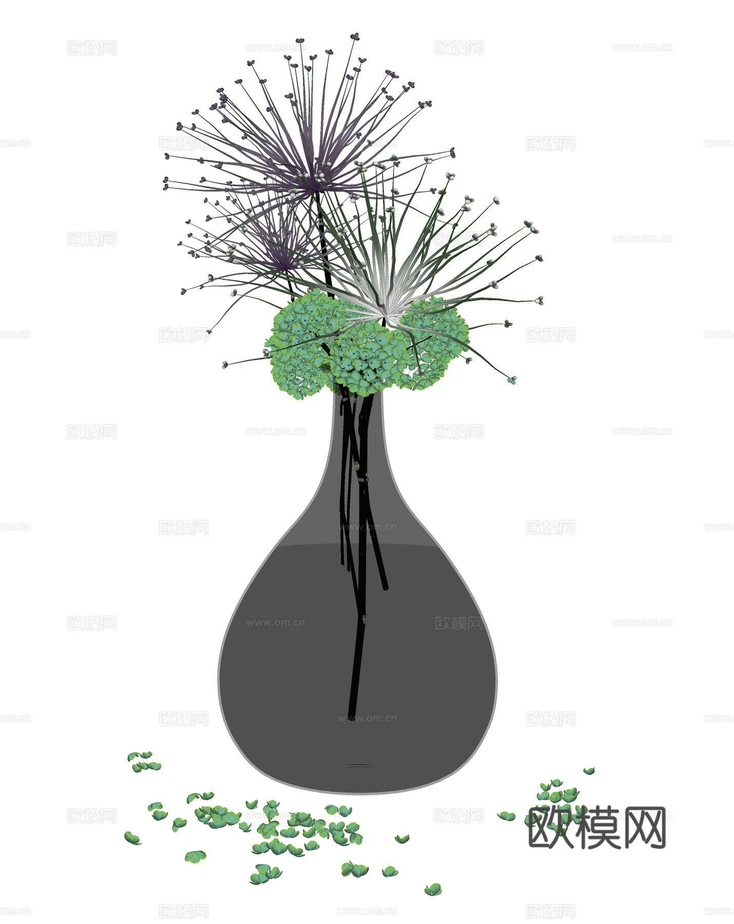 现代花瓶花卉 玻璃花瓶插花 花卉组合su模型
