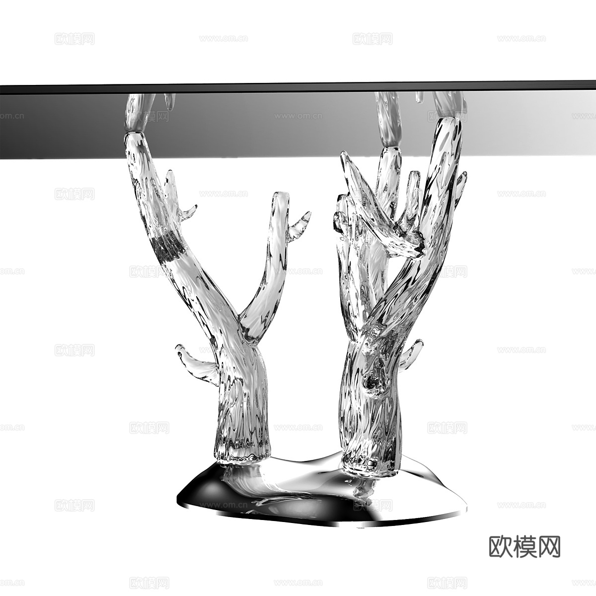 现代意式玻璃长餐桌3d模型