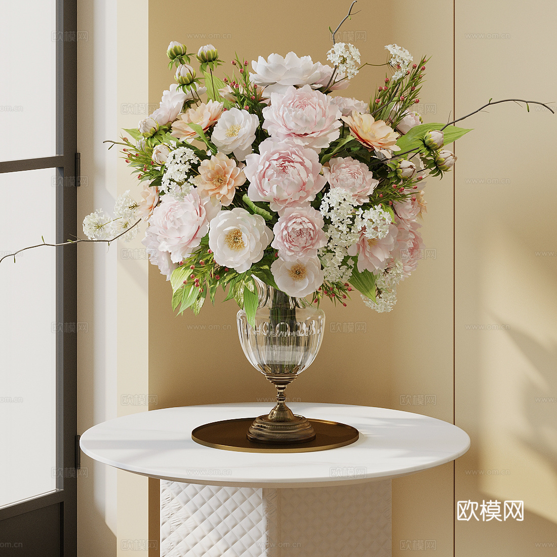 花 陶瓷花瓶 花艺鲜花 假花永生花 客厅花瓶摆件 售楼部花艺3d模型