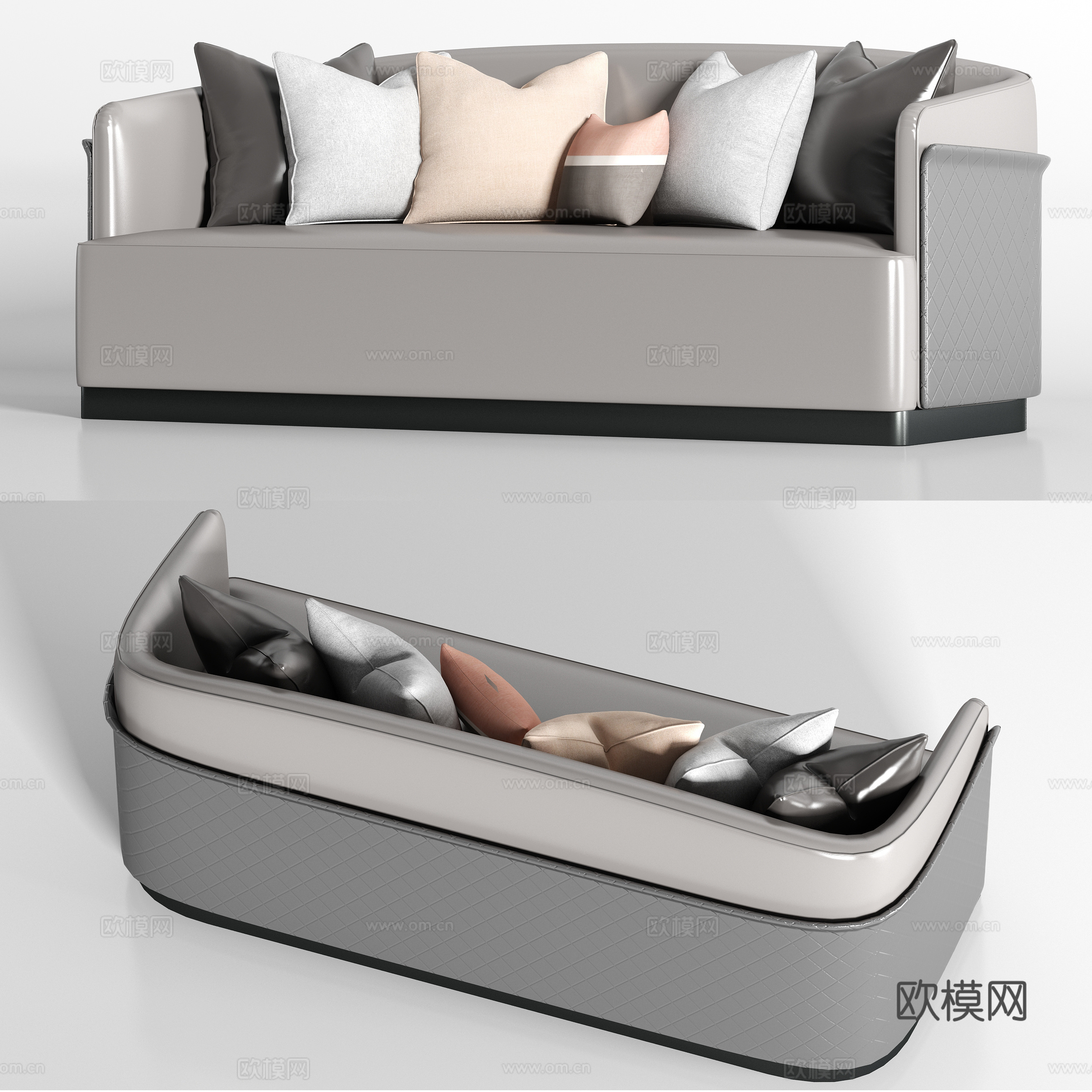现代皮革多人沙发枕头组合3d模型