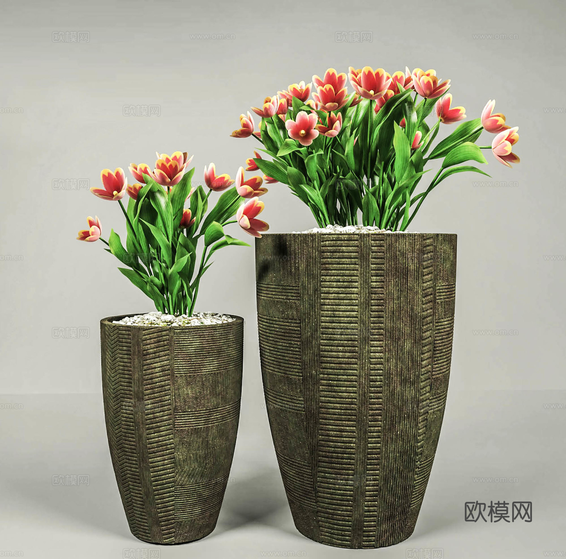 现代花瓶花卉 陶瓷花瓶插花 花卉组合su模型