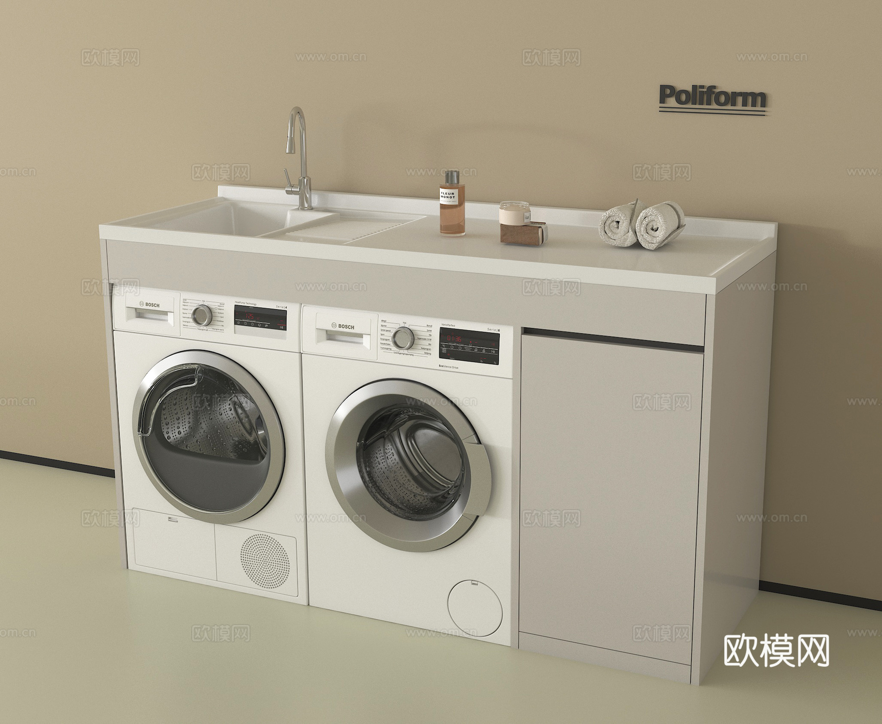 现代洗衣机 烘干机 洗衣机柜 卫浴小件3d模型