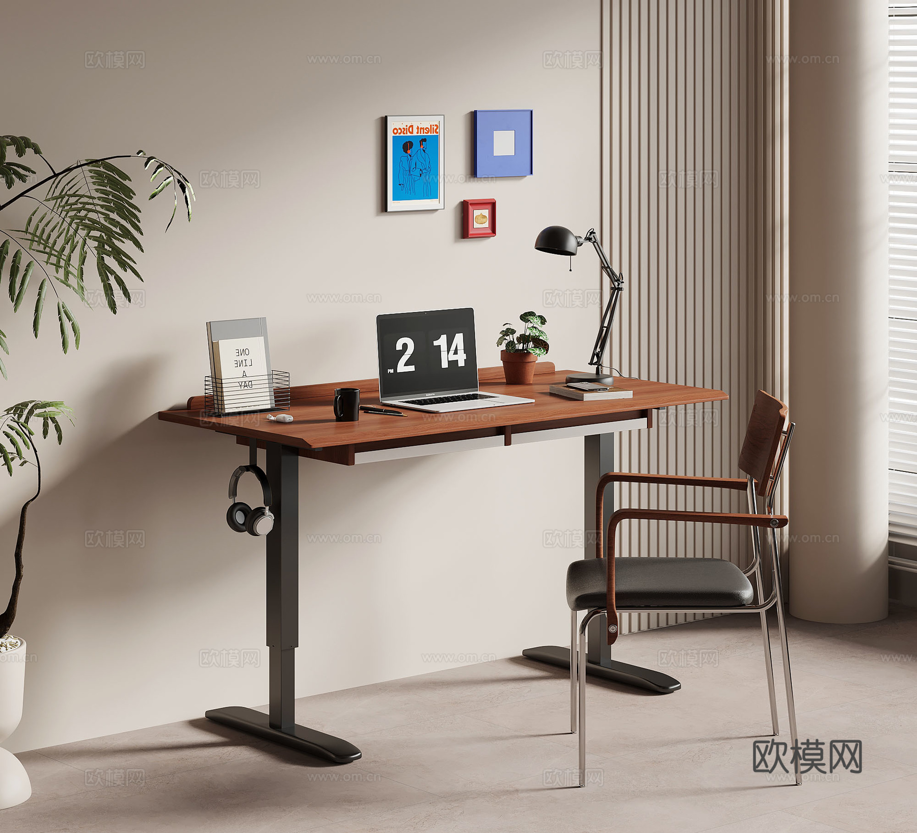书桌 法式中古写字台 电脑桌 书桌椅3d模型