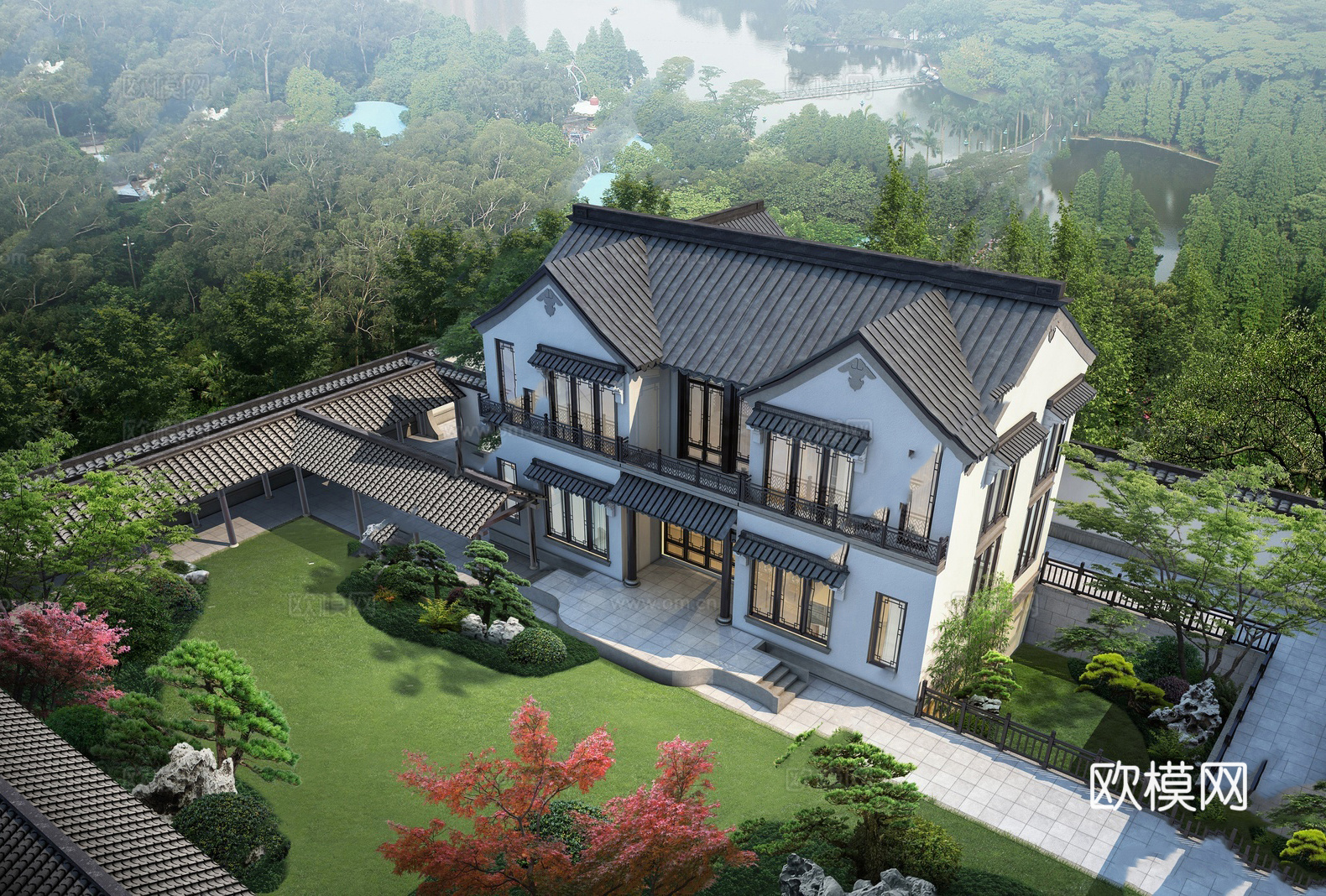 新中式独栋别墅 自建房su模型