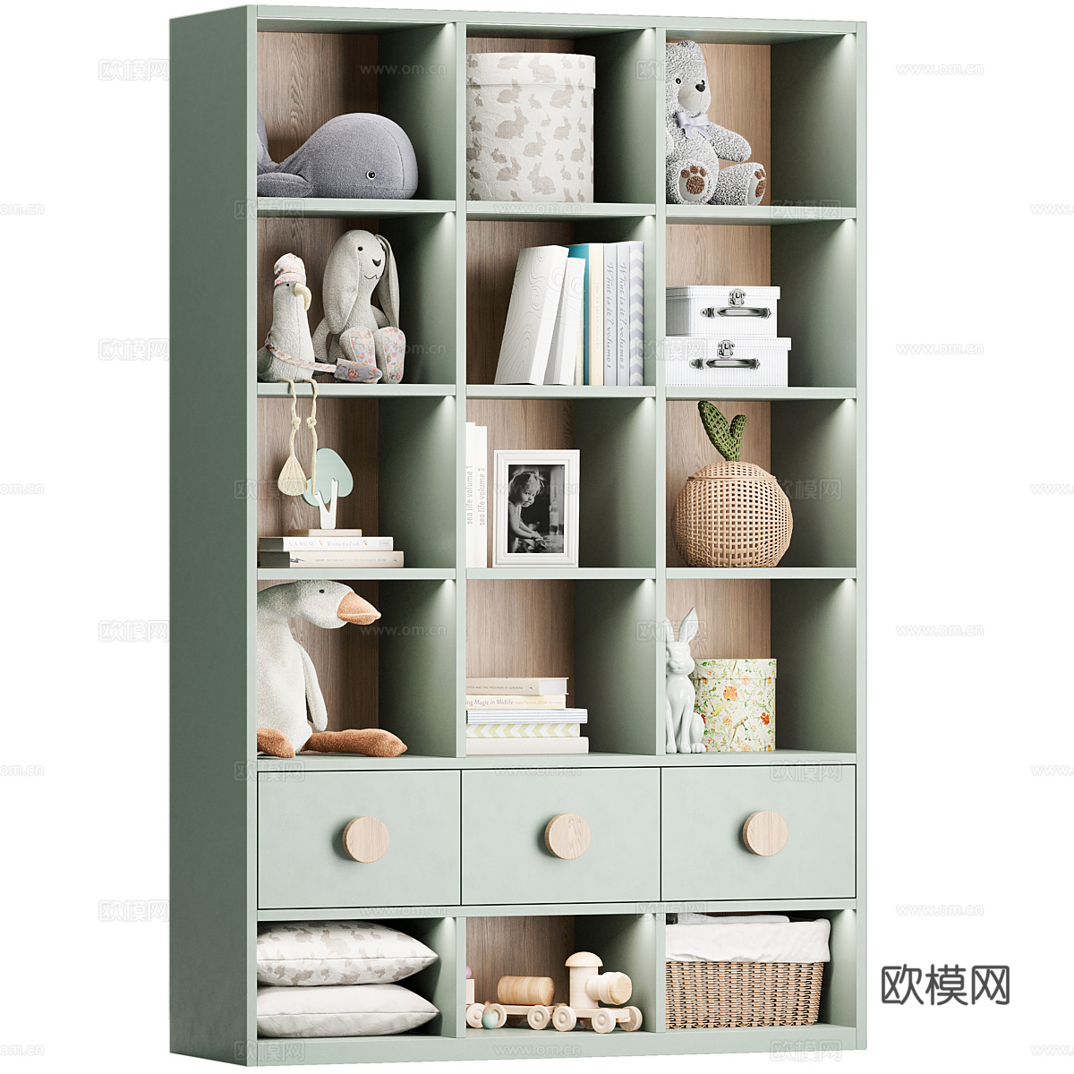 现代奶油风儿童储物柜3d模型