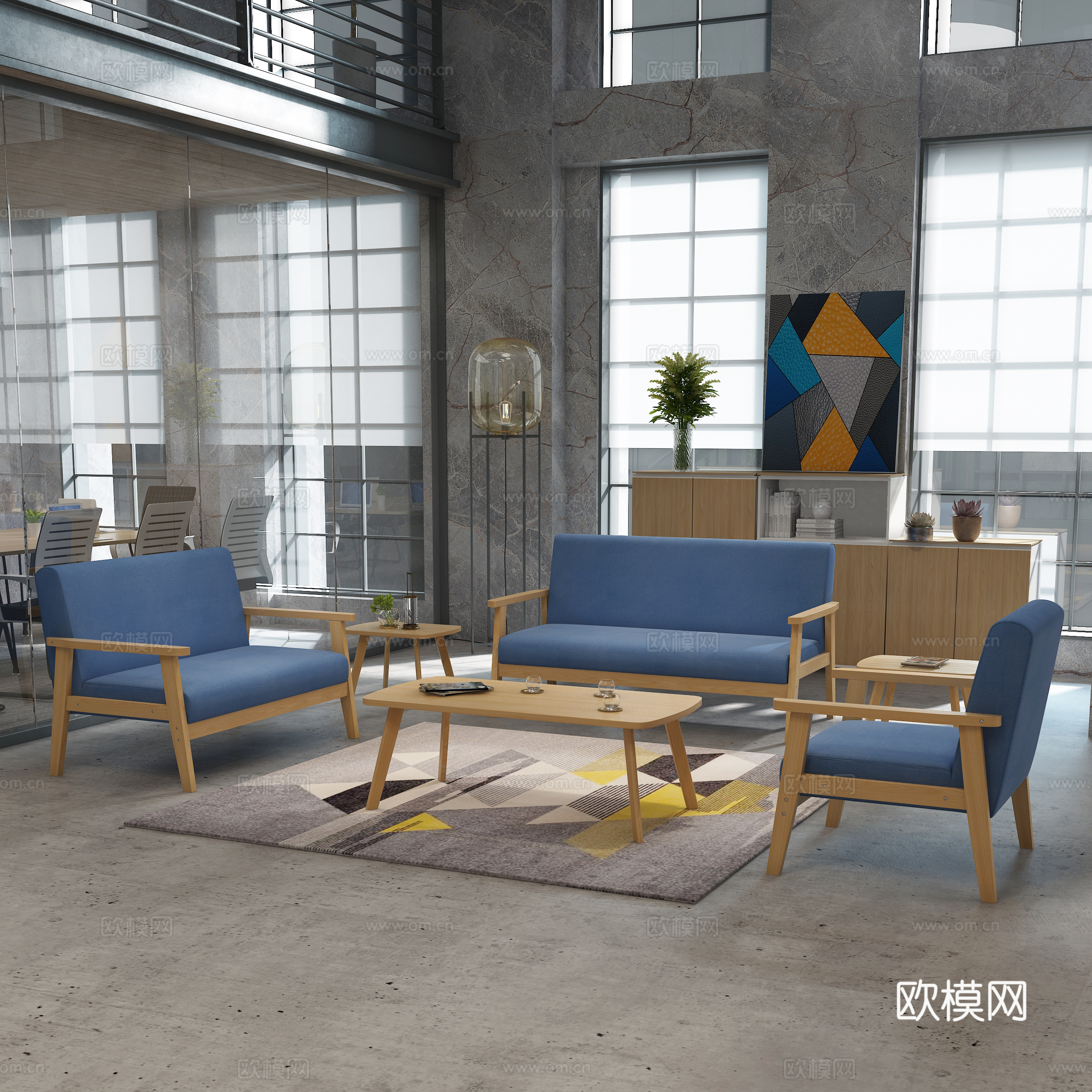 现代休闲沙发 沙发茶几组合3d模型