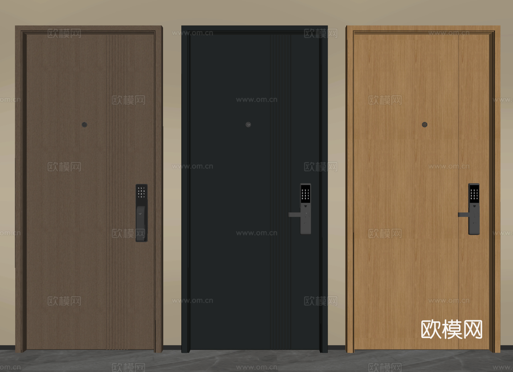 现代入户门 防盗门 单开门 指纹锁门 密码门su模型