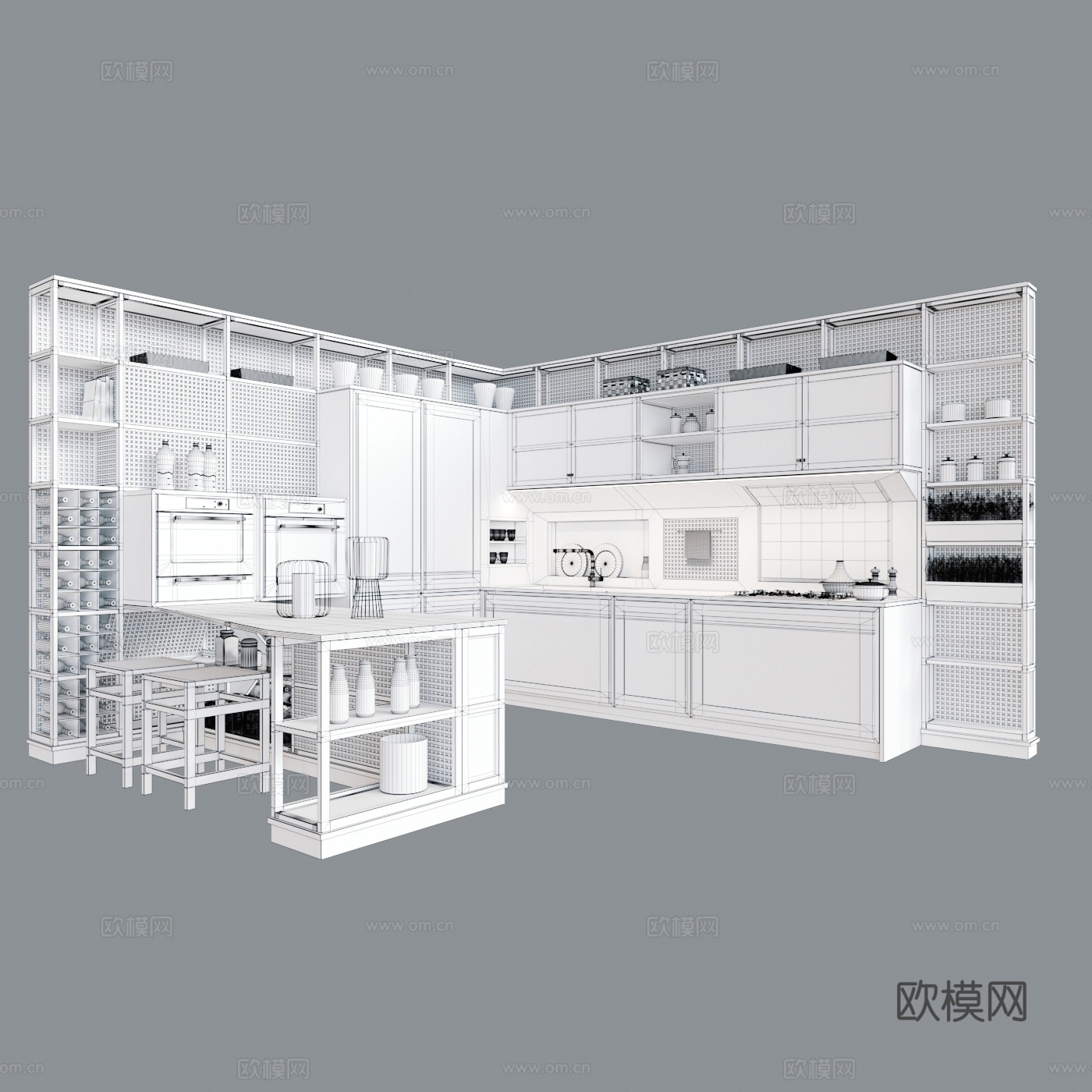 现代工业风橱柜装饰摆件3d模型