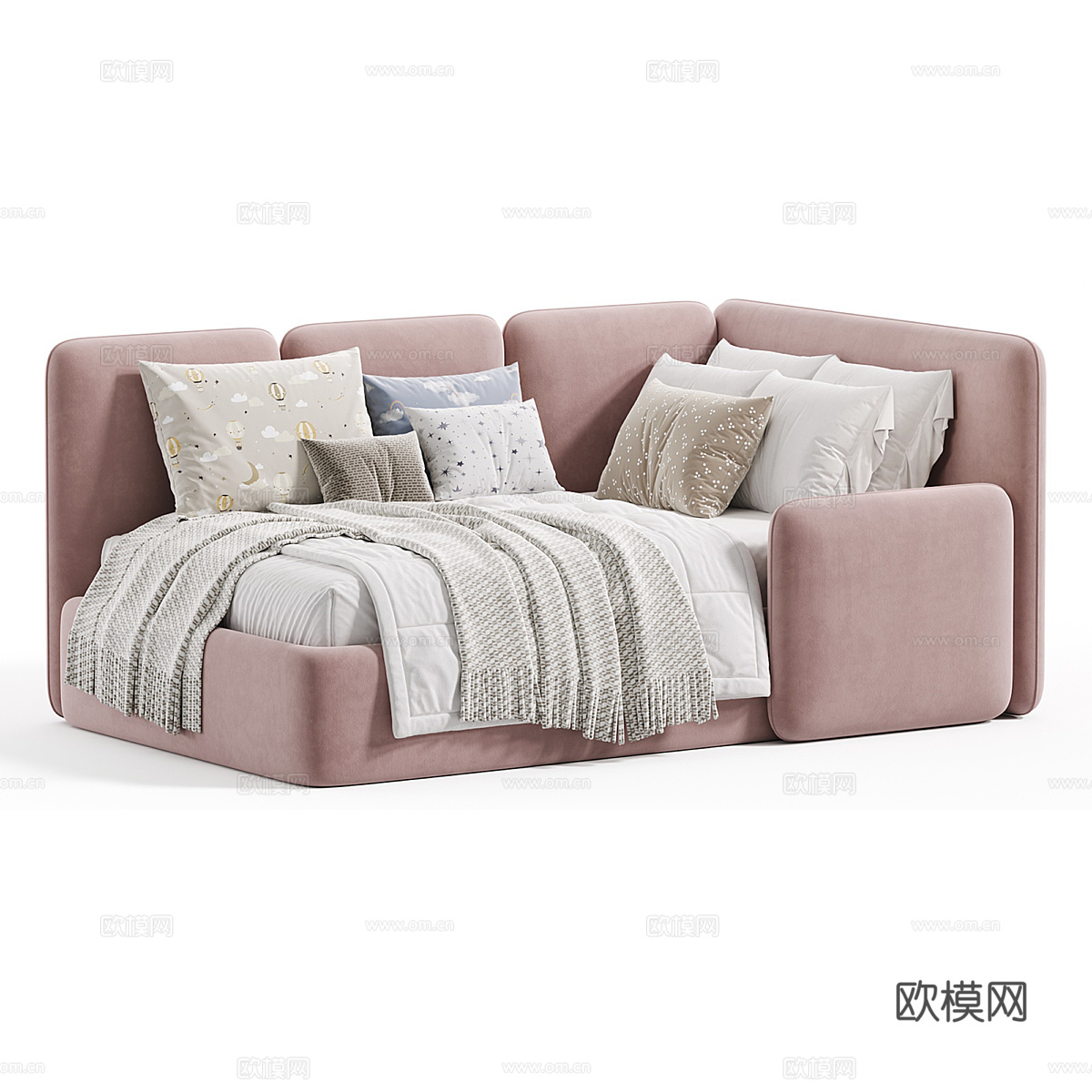 现代奶油风儿童布艺沙发床3d模型