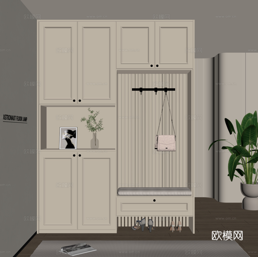 现代奶油风鞋柜 玄关柜su模型