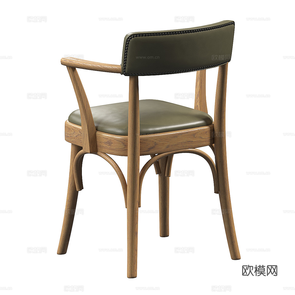 美式皮革木质单椅3d模型