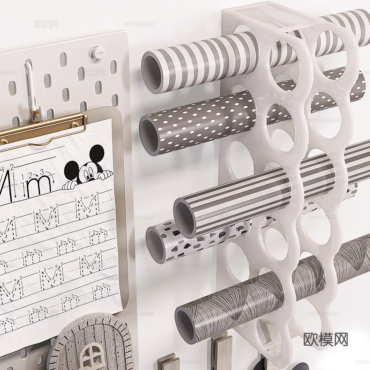 现代奶油风儿童饰品 洞洞板 儿童文具3d模型