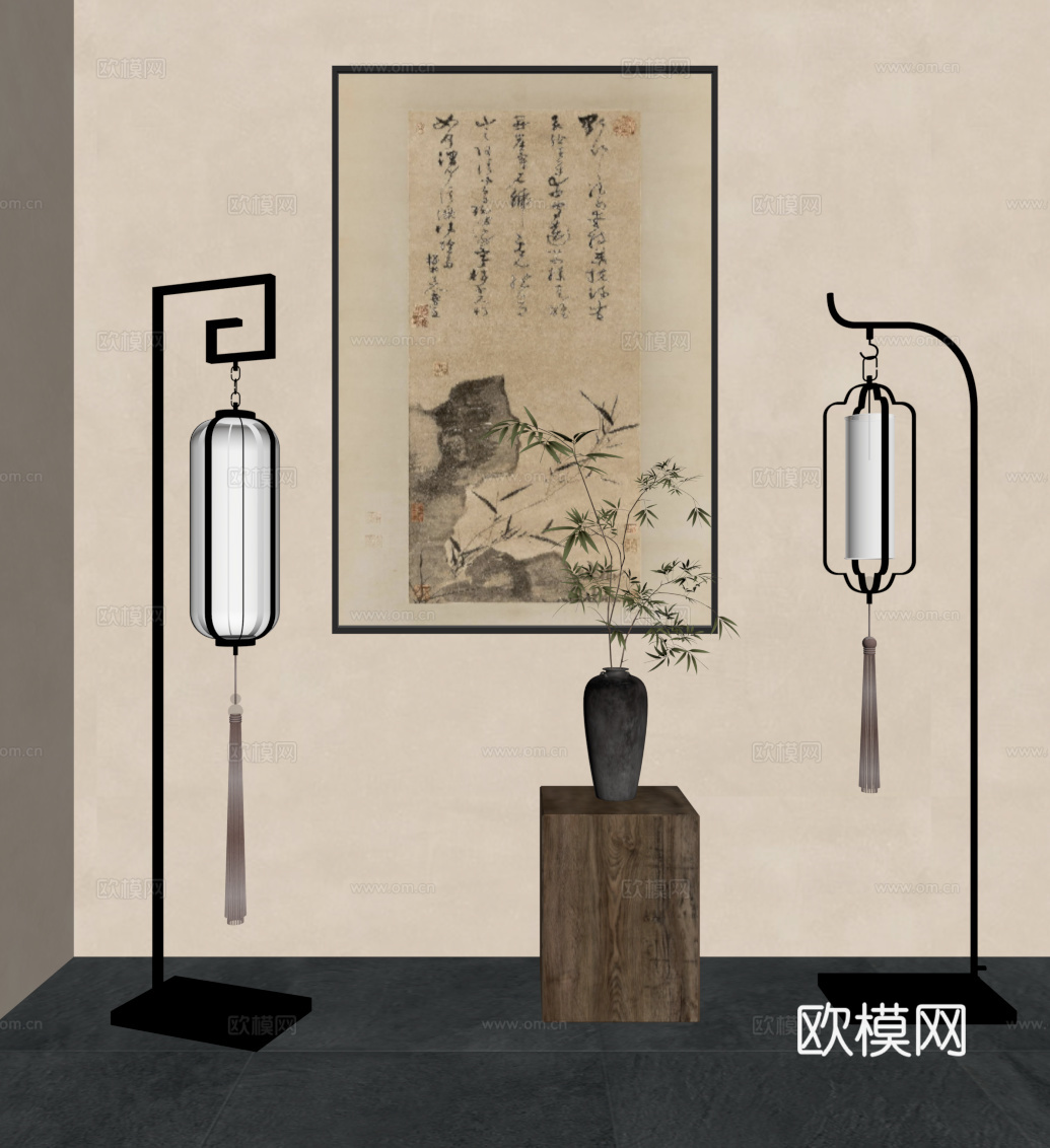 新中式落地灯su模型