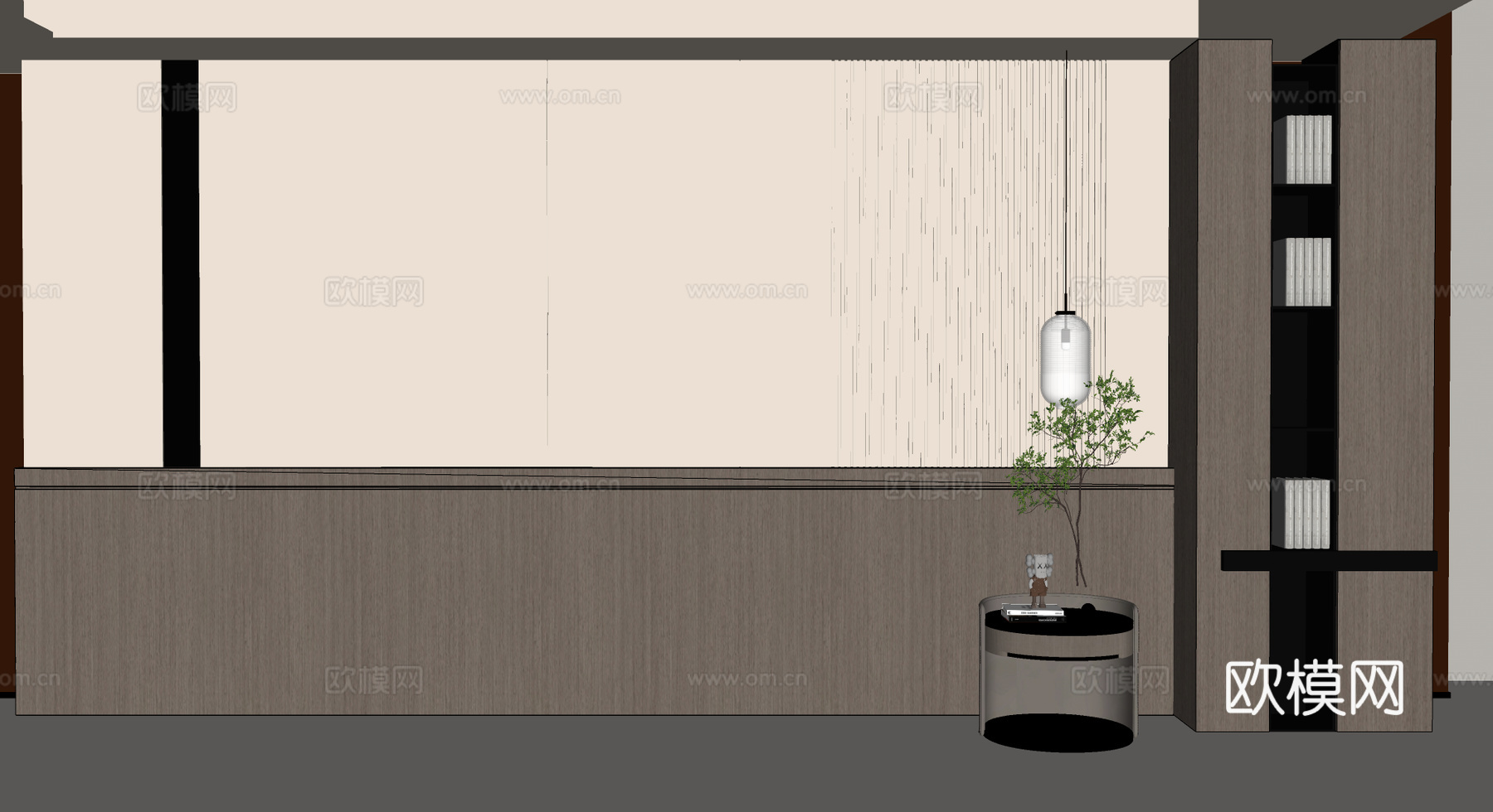 现代奶油风床头背景墙 墙板背景墙su模型