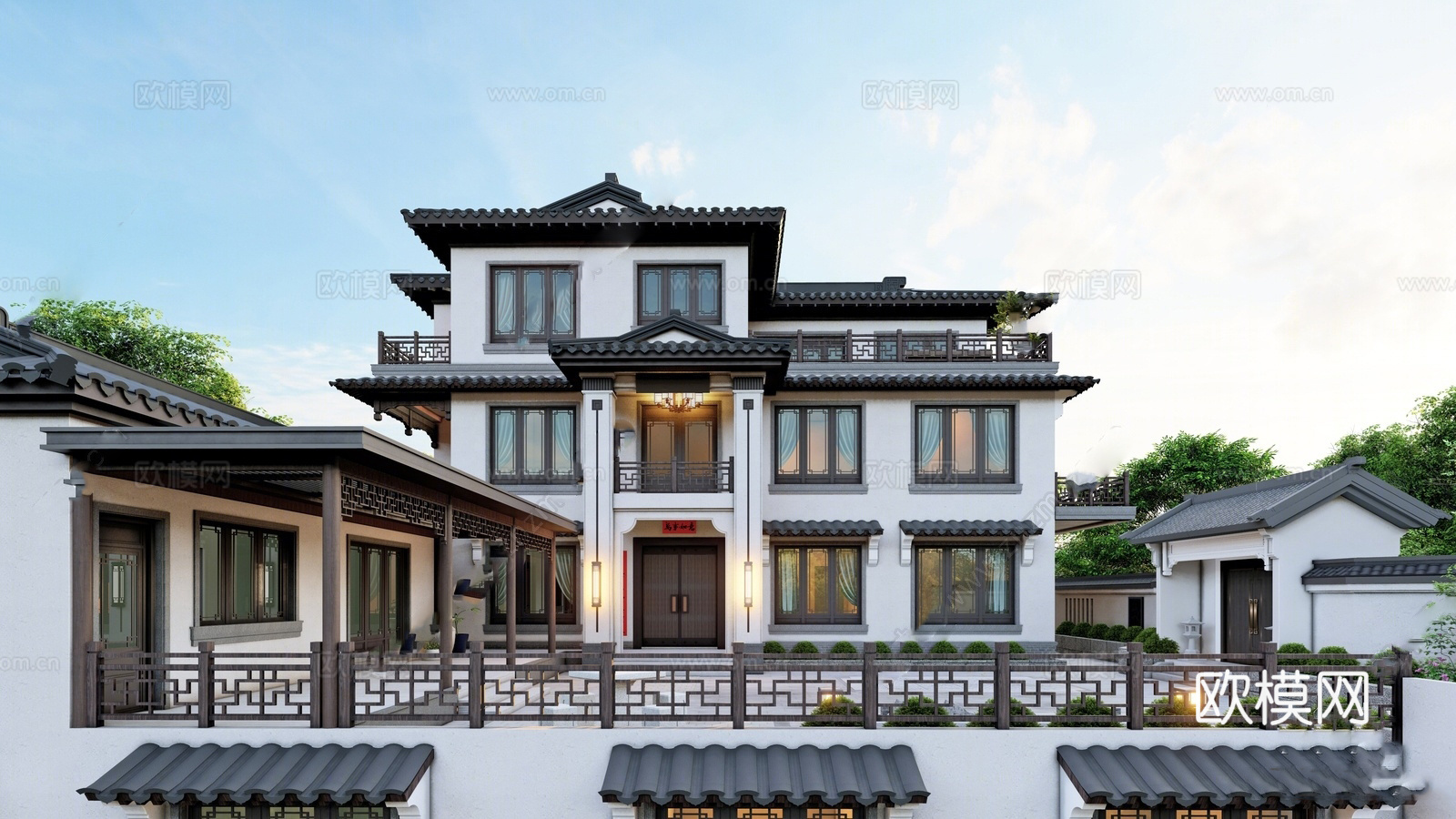 新中式独栋别墅 自建房su模型