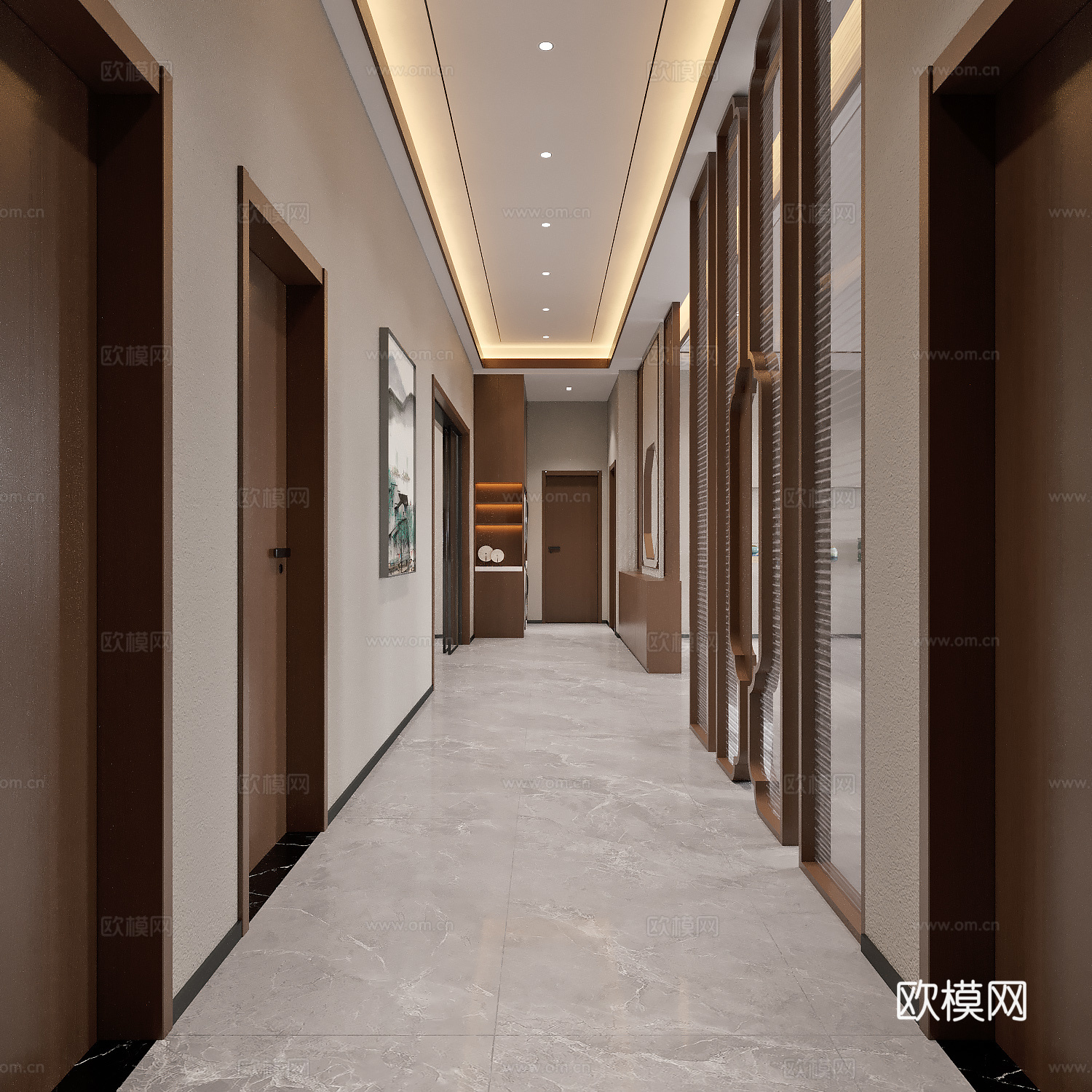 新中式过道  新中式隔断3d模型