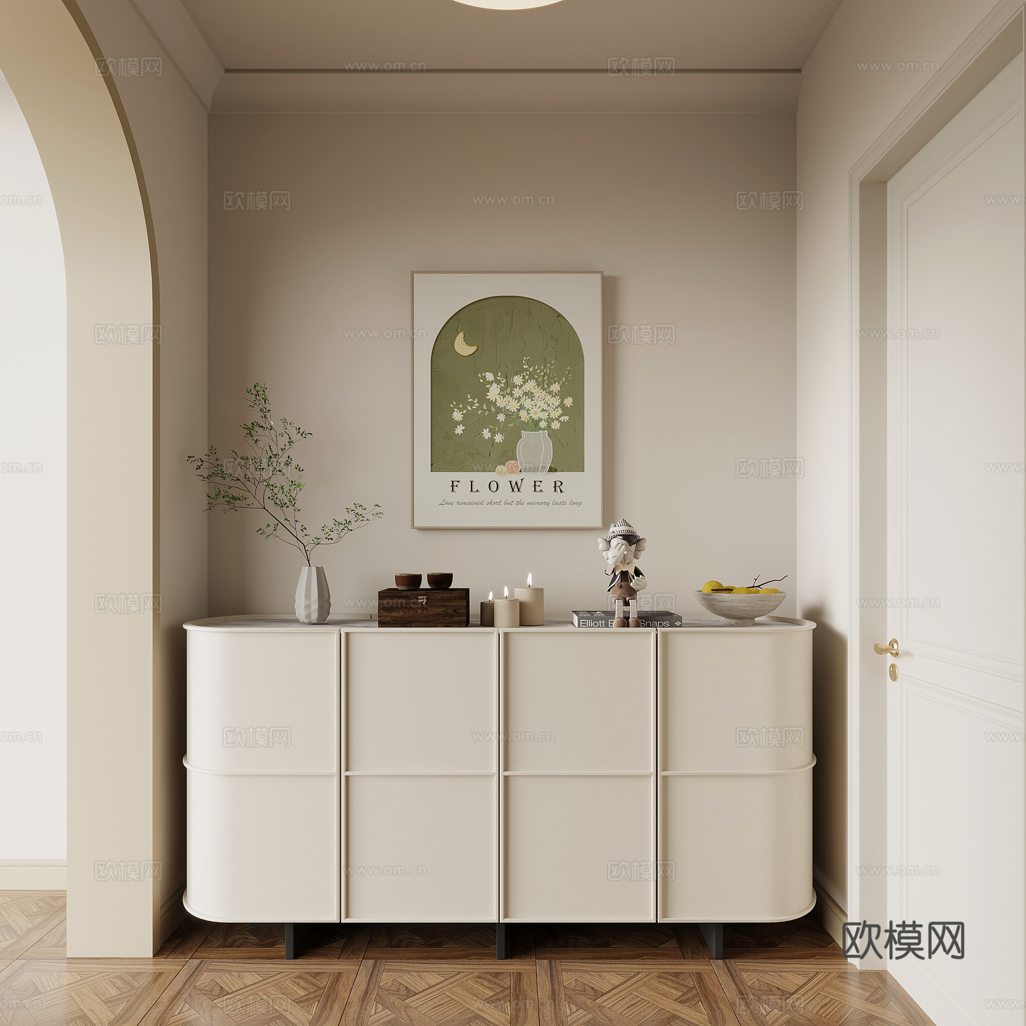 现代奶油风玄关 玄关柜 摆件 挂画3d模型